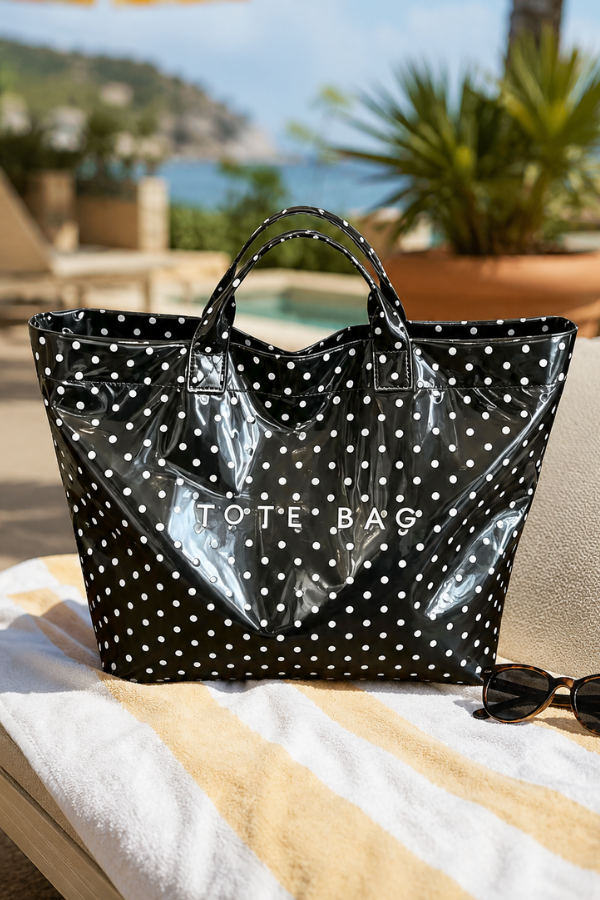 Black and White Polka Dot Wipeable Tote Bag