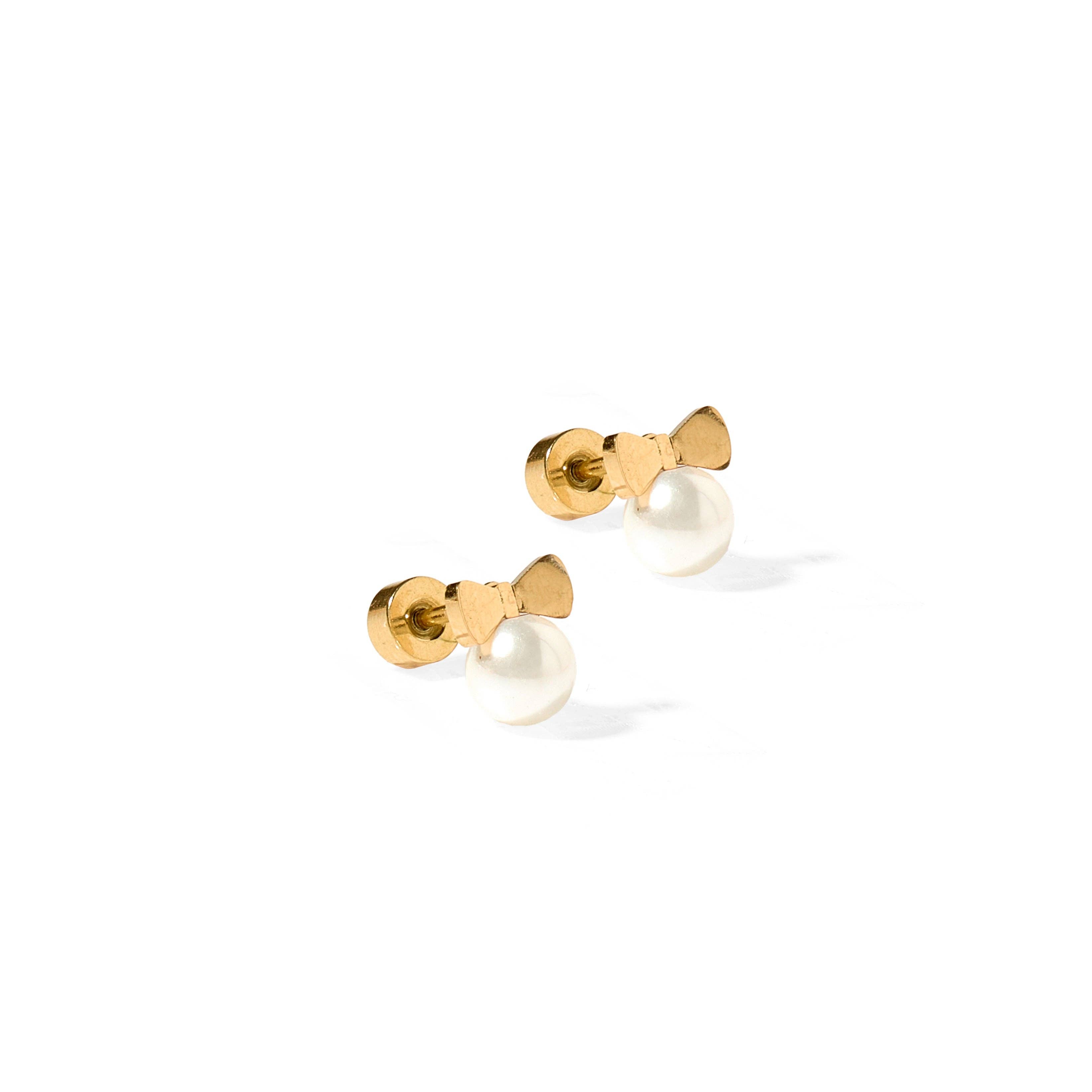 Heidi Pearl Bow Screwback Stud Earrings
