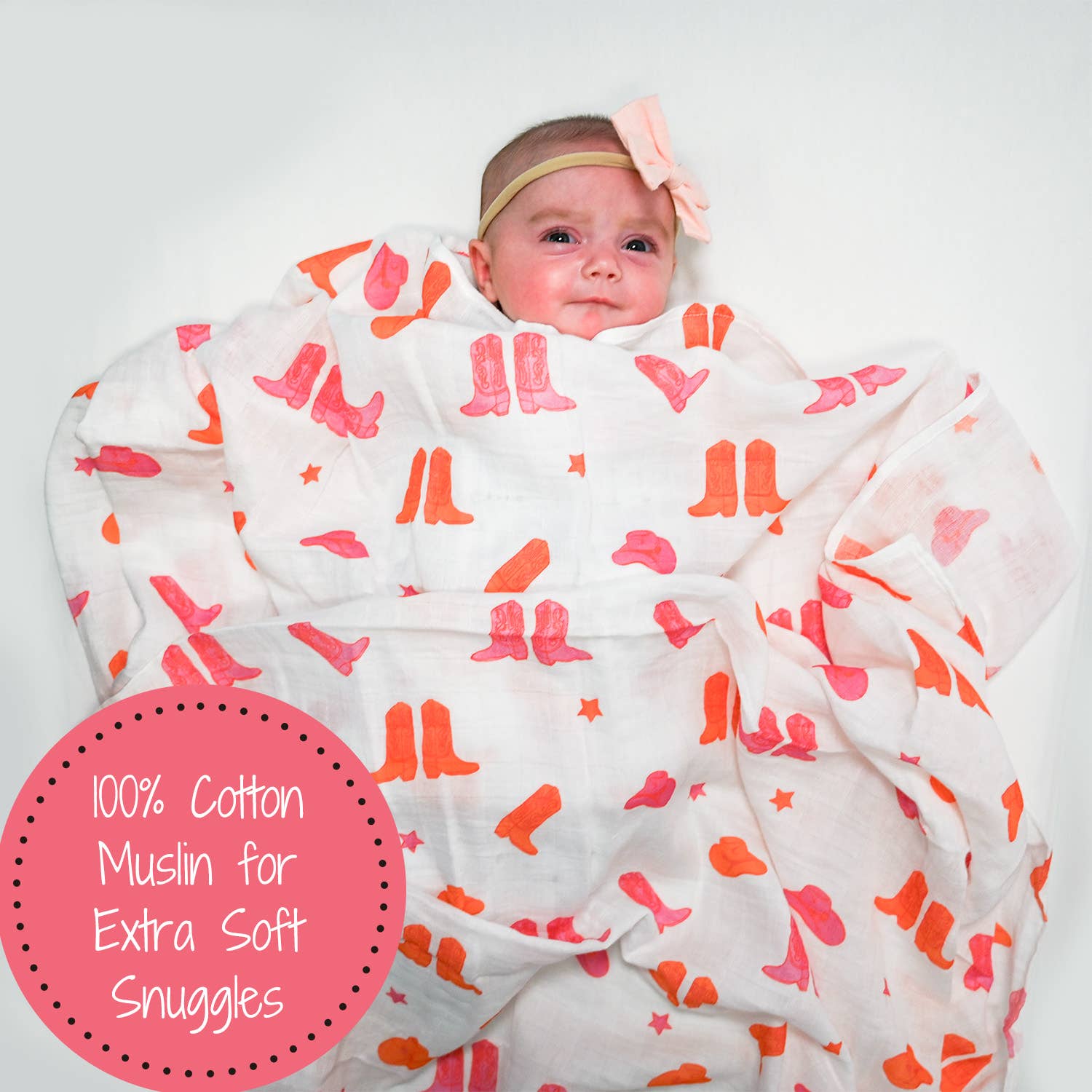 Pink Boots Muslin Swaddle Blanket