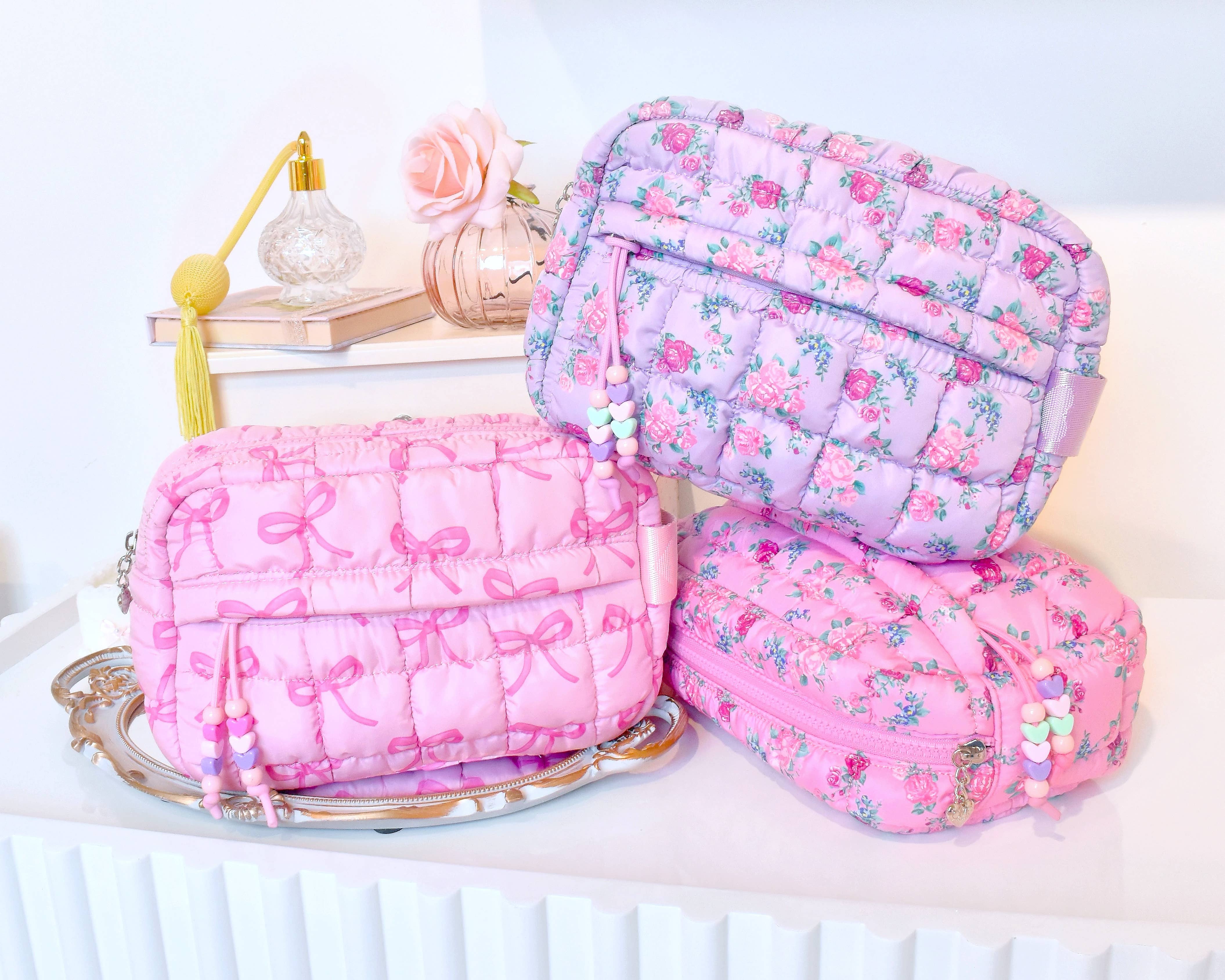 Lavender Quilted Scrunchies Floral Pouch