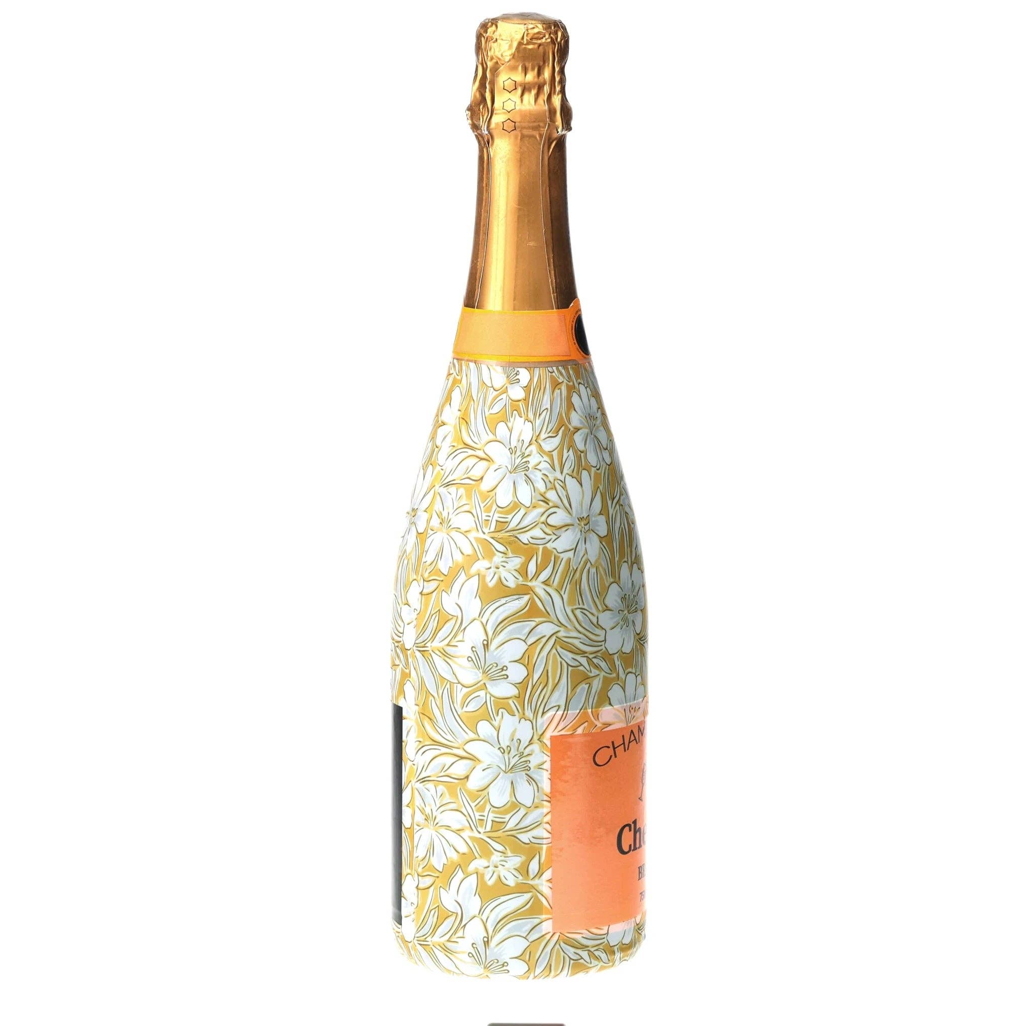 Grandmillennial Gold Flower Champagne Bottle Wrap