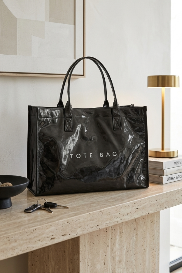 Black Wipeable Tote Bag