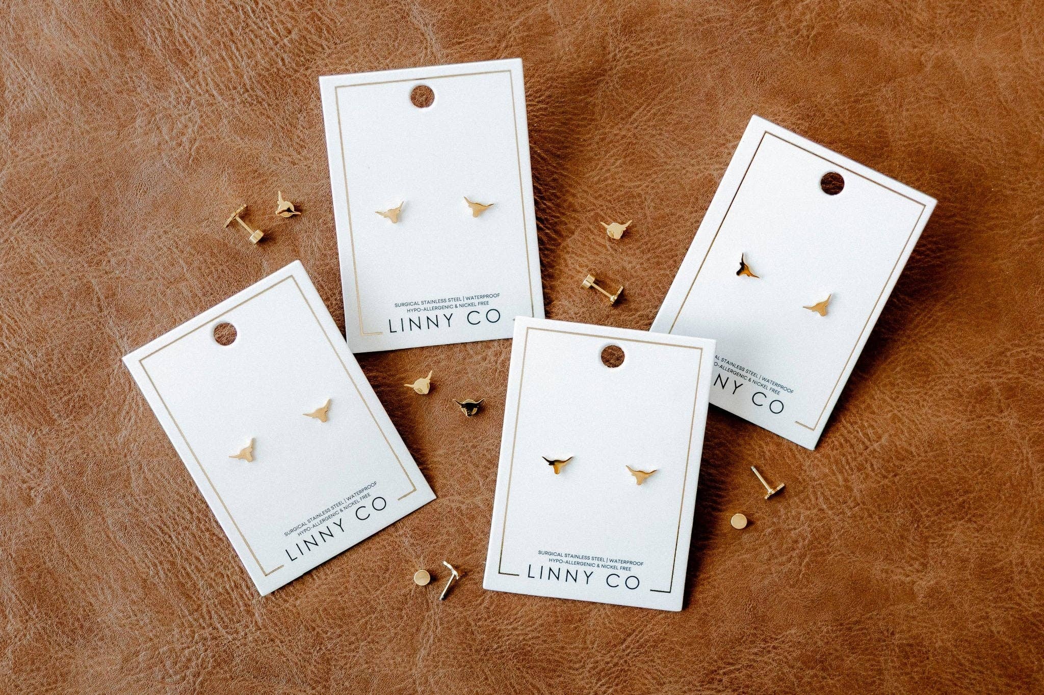 Texas Steer Gold Screwback Stud Earrings