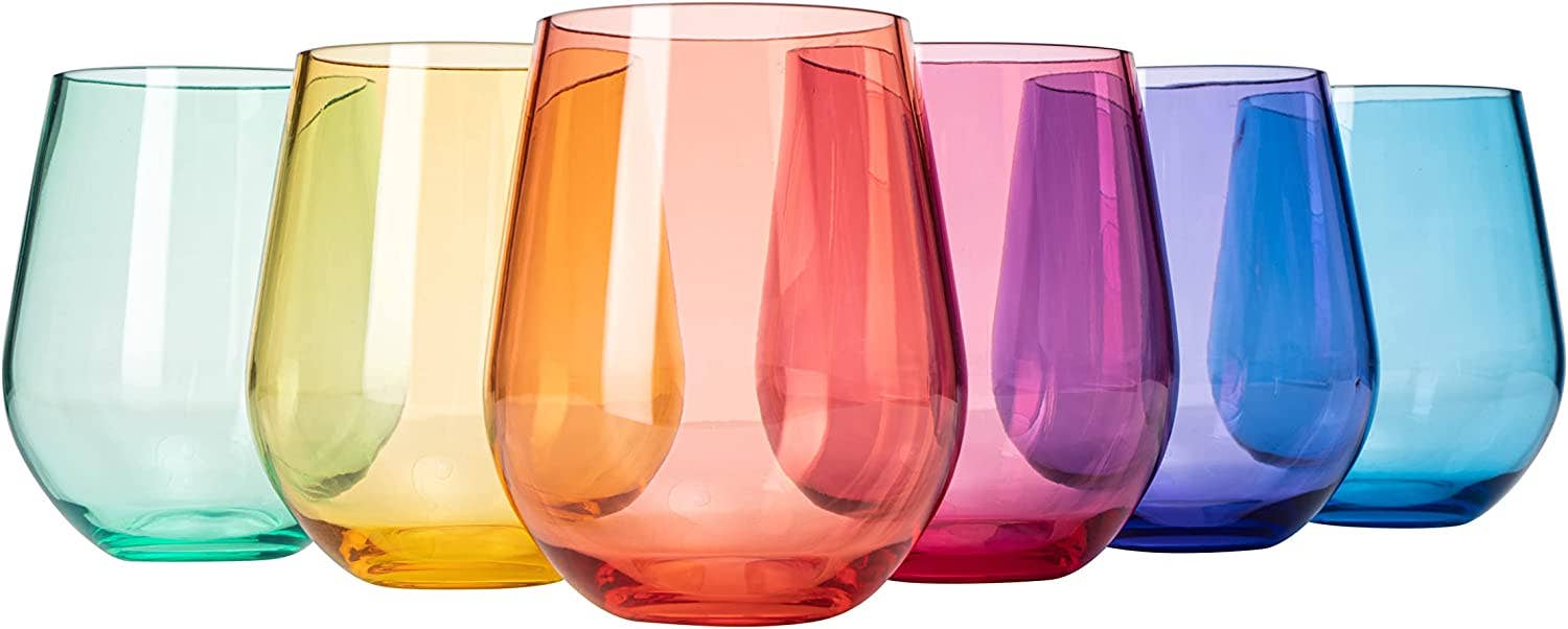 Bright Shatterproof Stemless Wine Glasses