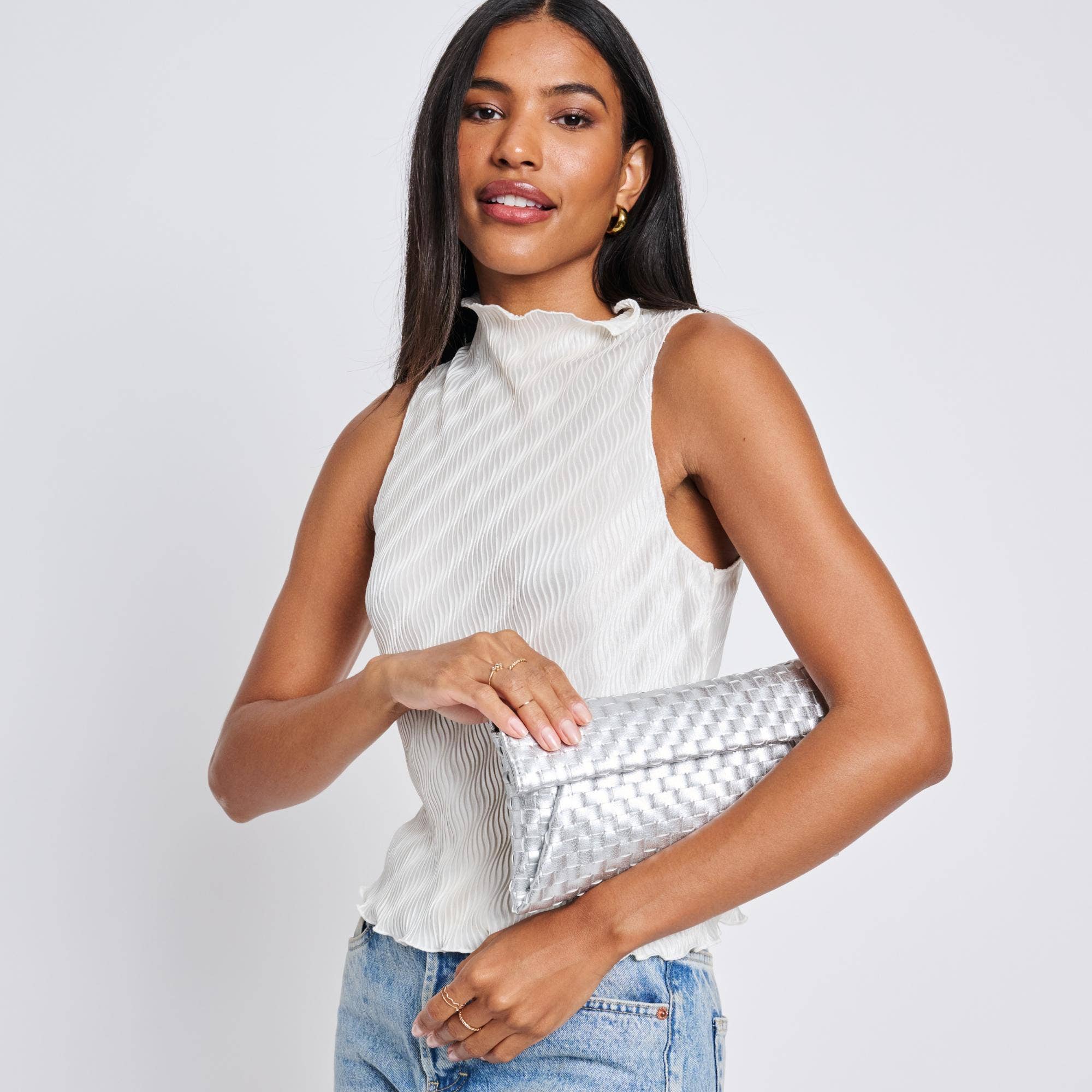 Silver Priscilla Woven Clutch