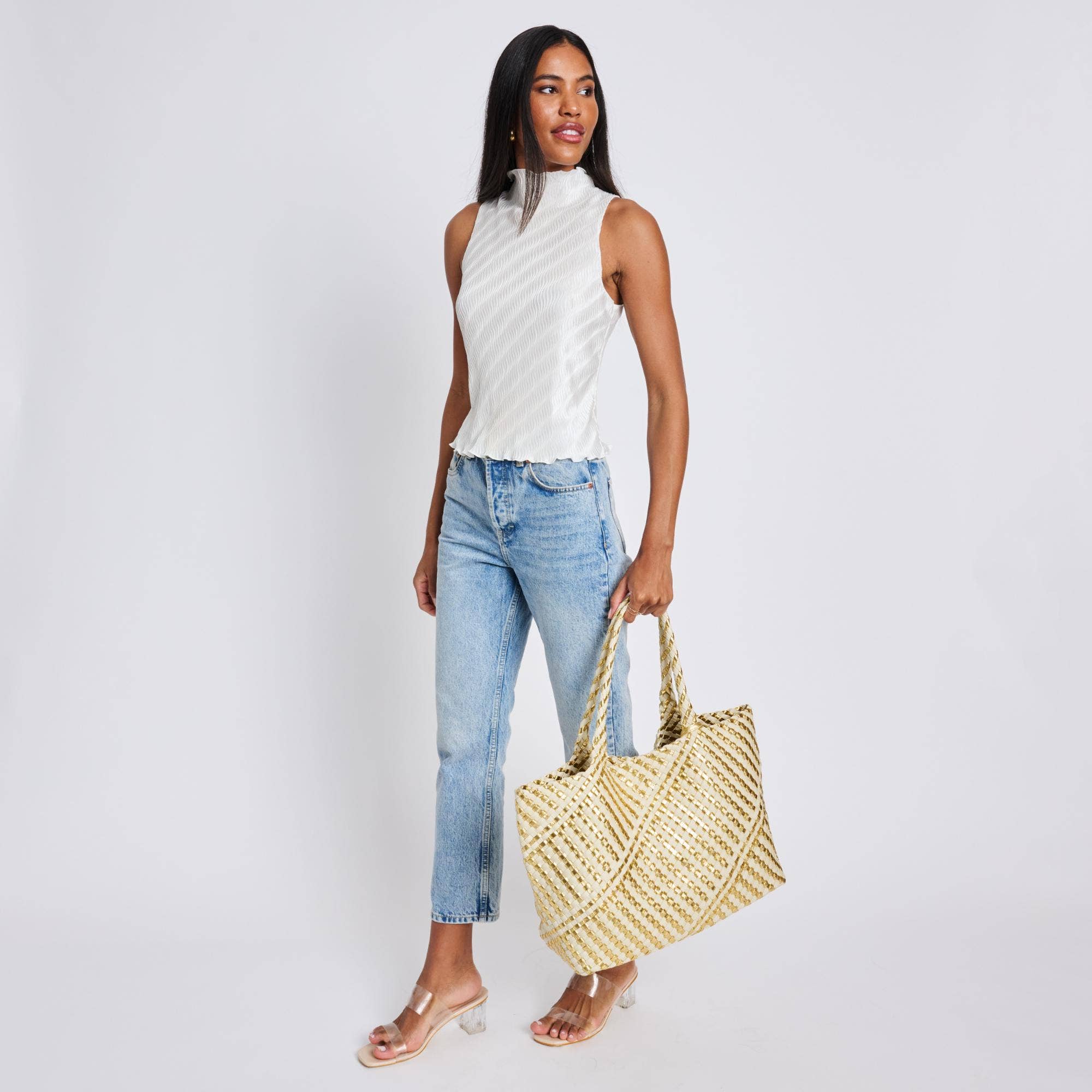 Gold Ivory Solana Woven Tote