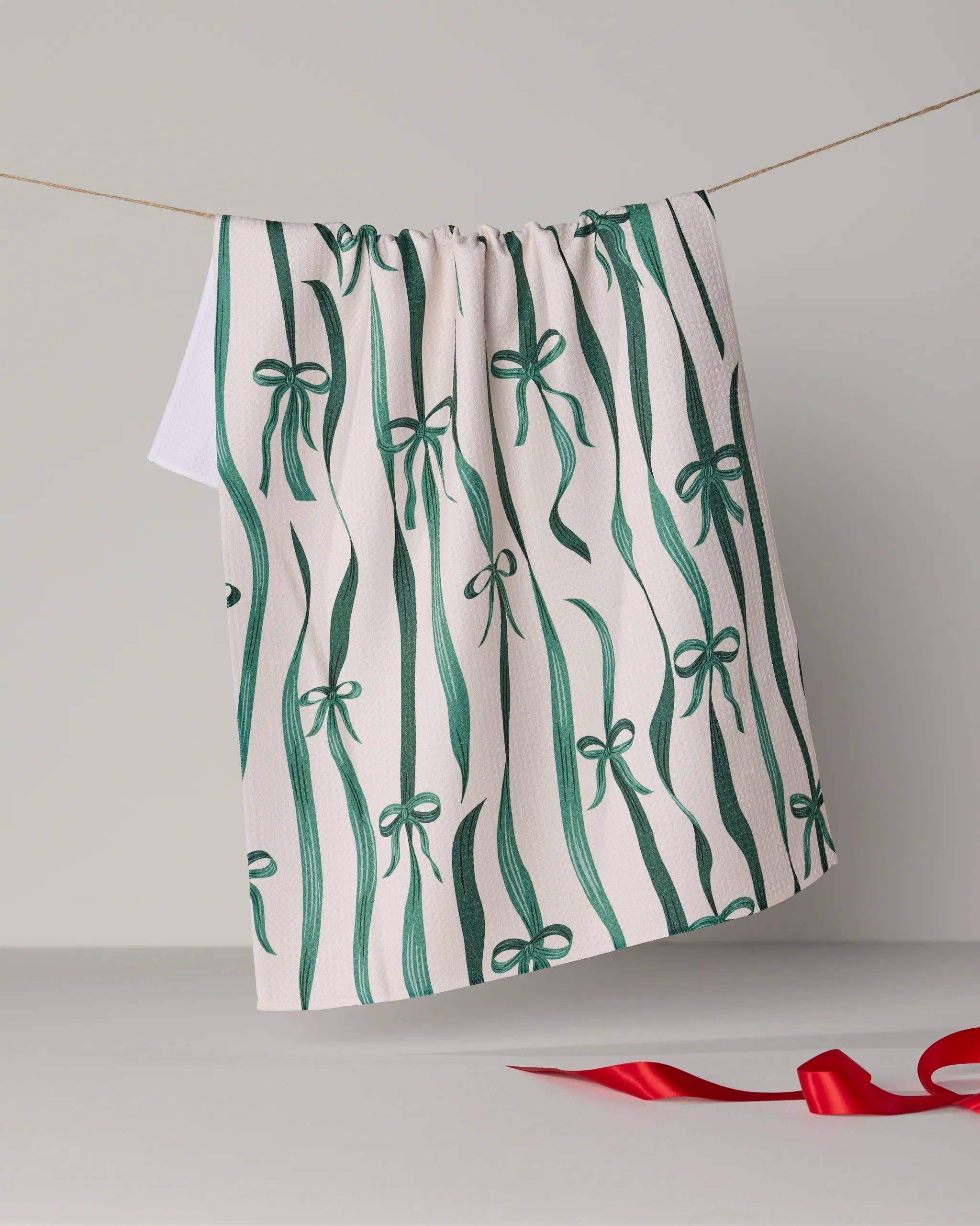 Falling Ribbon Tea Towel - Holiday 2026: Fir