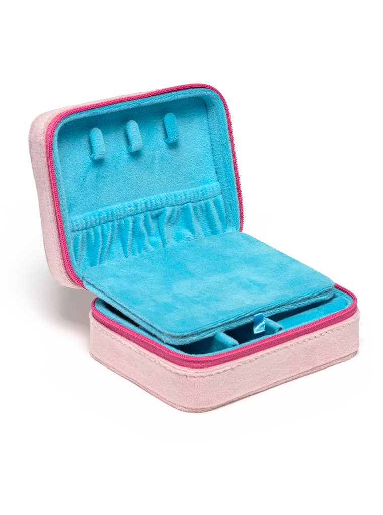 Pink Floral Velvet Jewelry Zip Case