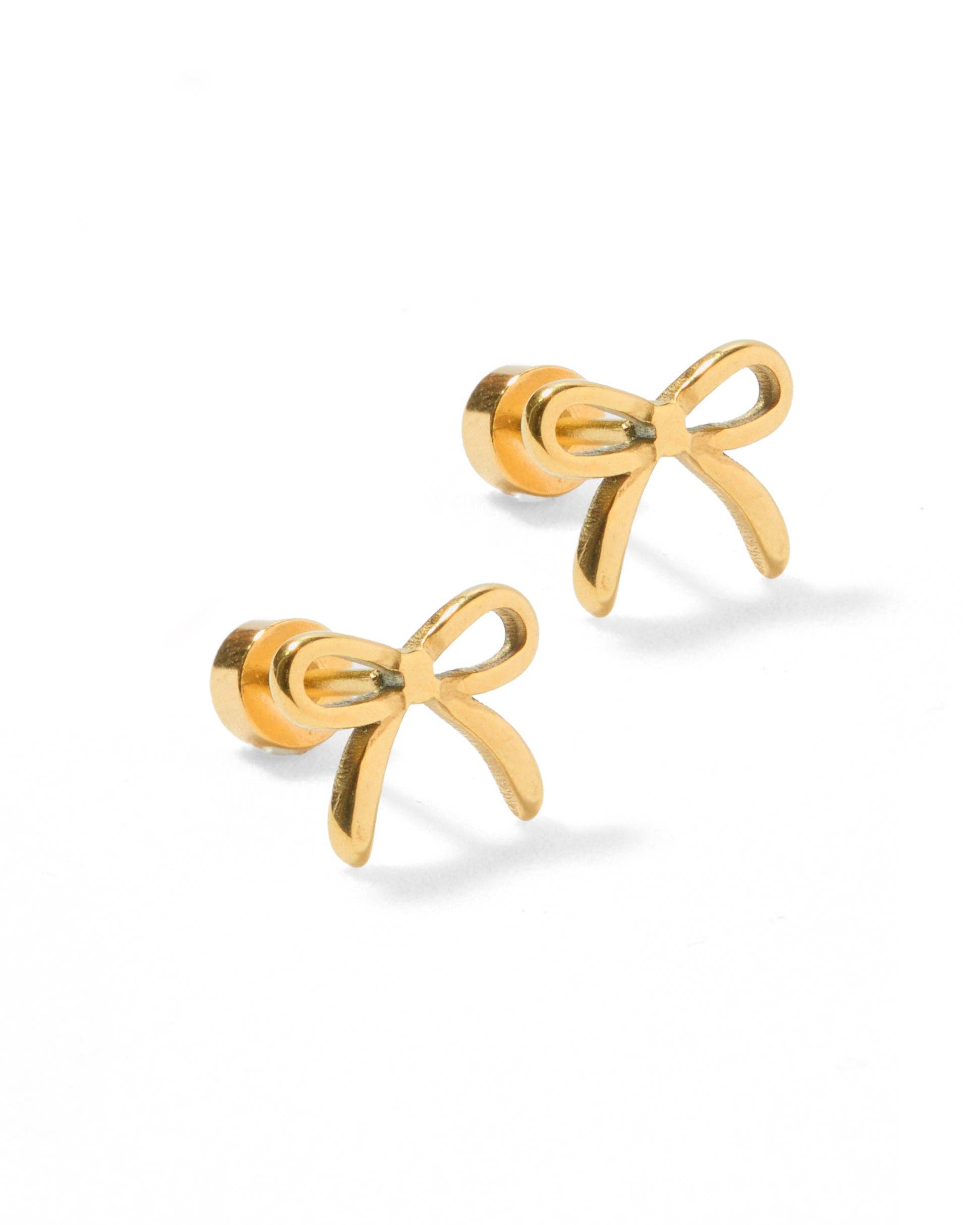 Gold Sadie Bow Screwback Stud Earrings
