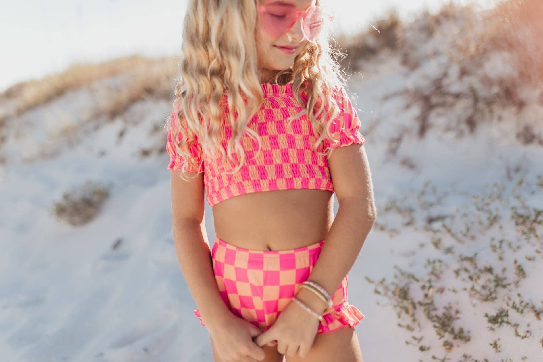Hot Pink & Tangerine Check 2-Piece Swimsuit