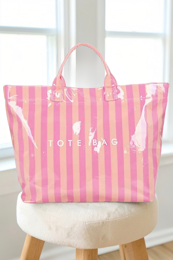 Pink and Orange Striped Wipeable Tote Bag