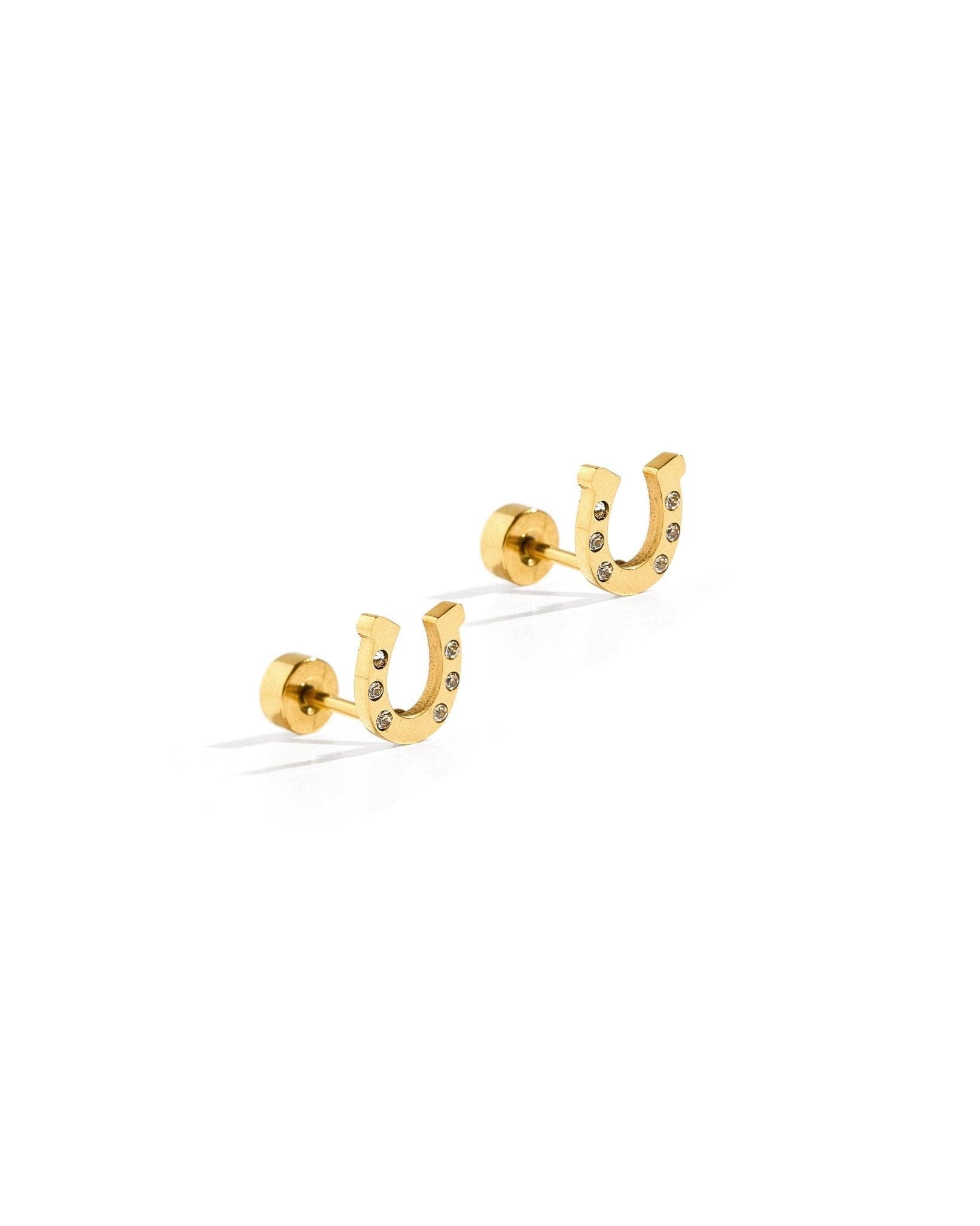 Horseshoe Gold Screwback Stud Earrings