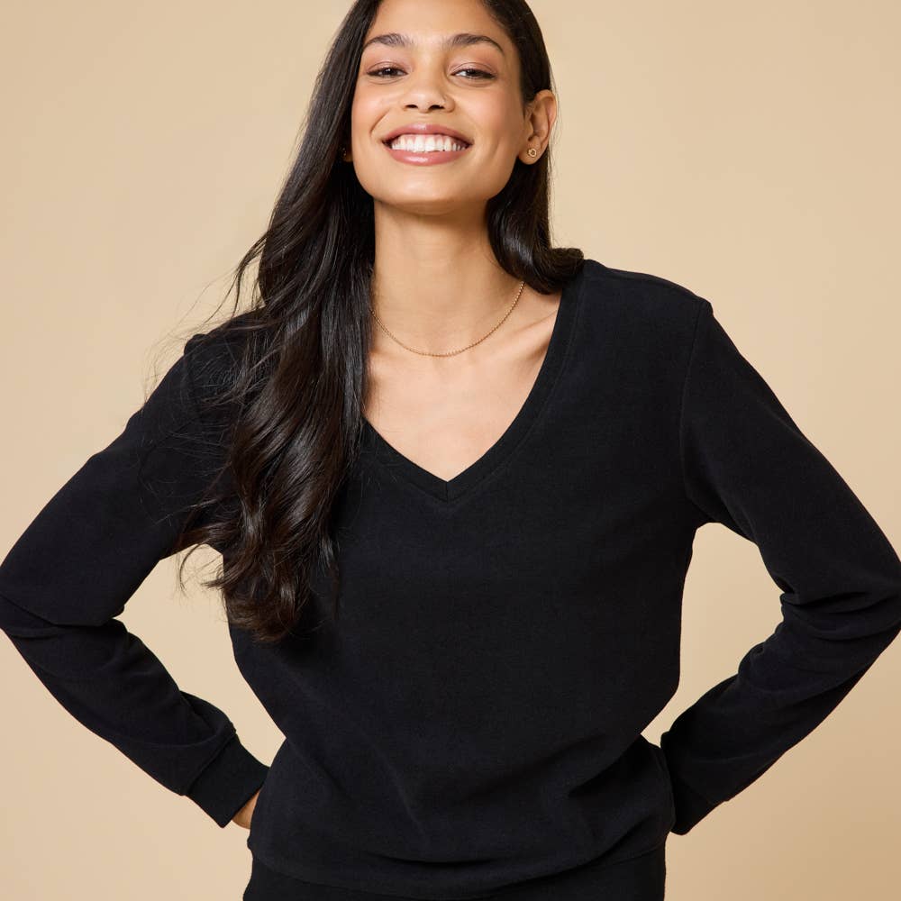 Black Vintage Velvet V-Neck with Wide Leg Pant