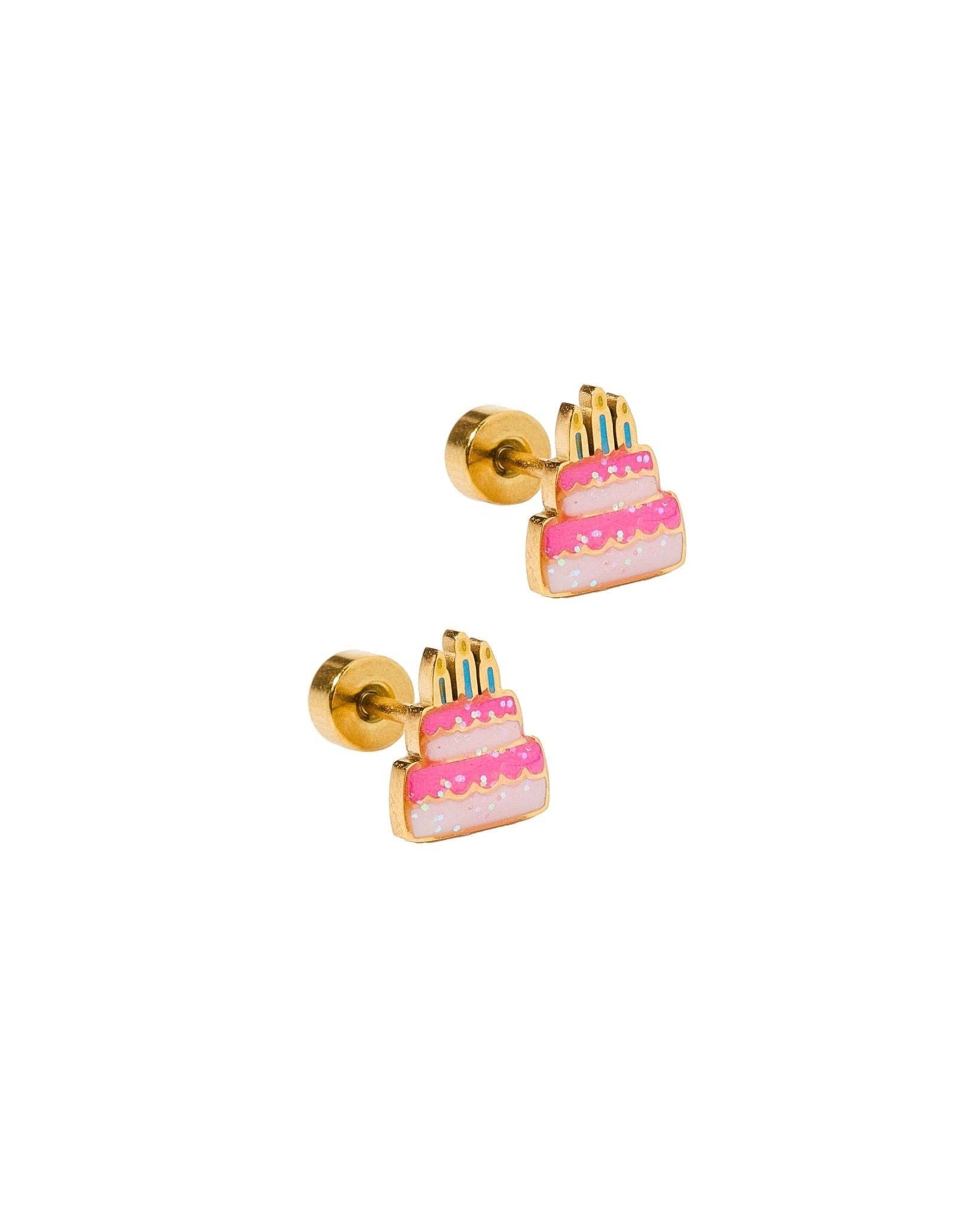 Birthday Cake Screwback Stud Earrings