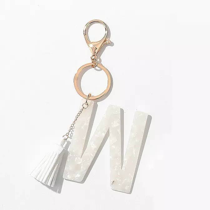 Tasseled White Initial Key Chain