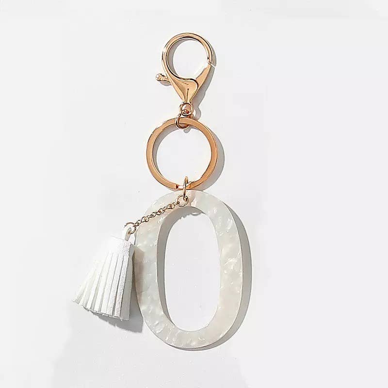 Tasseled White Initial Key Chain