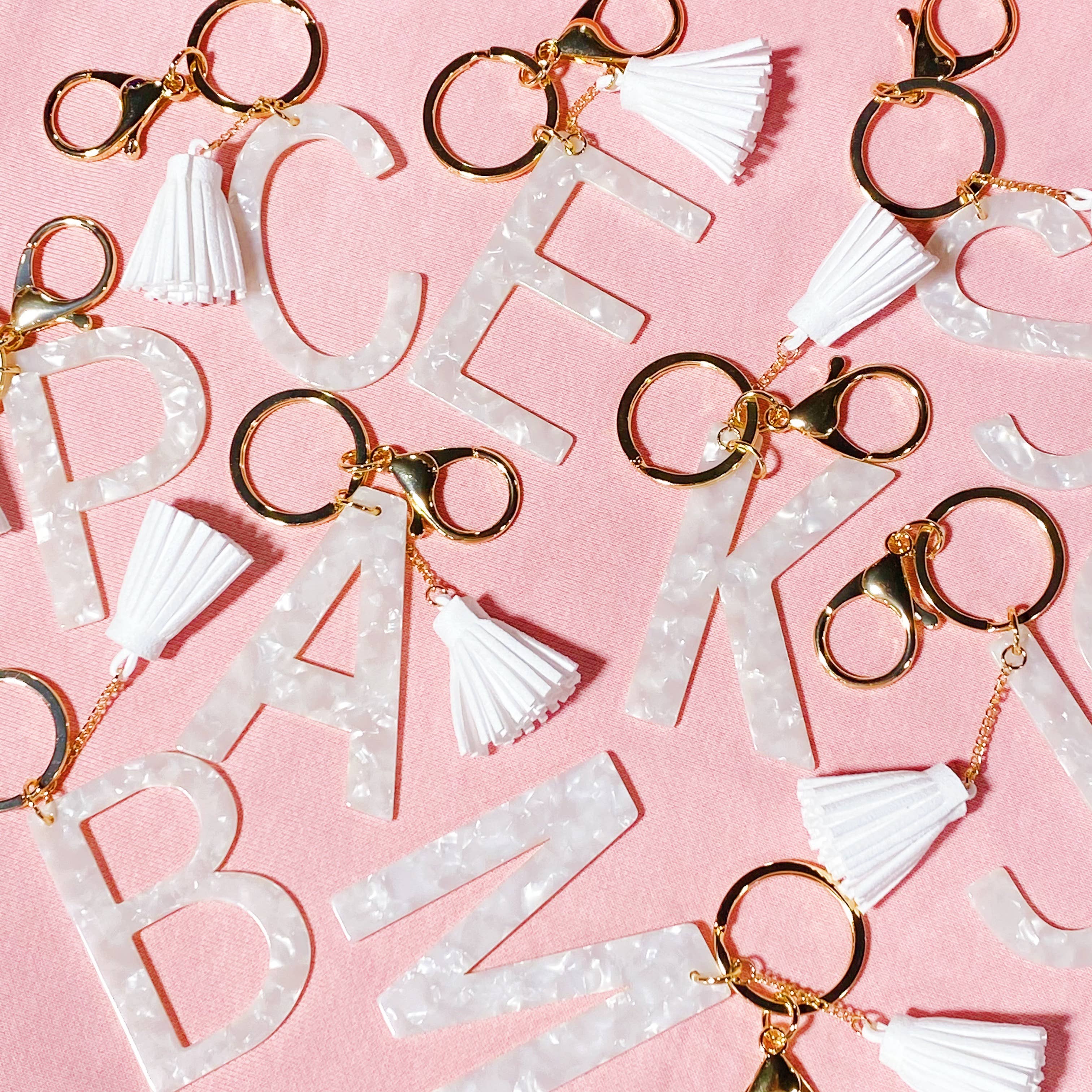 Tasseled White Initial Key Chain