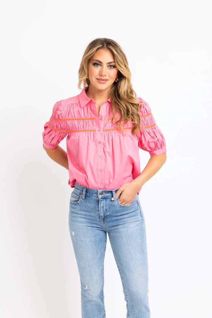 Bubblegum Contrast Trim Poplin Top
