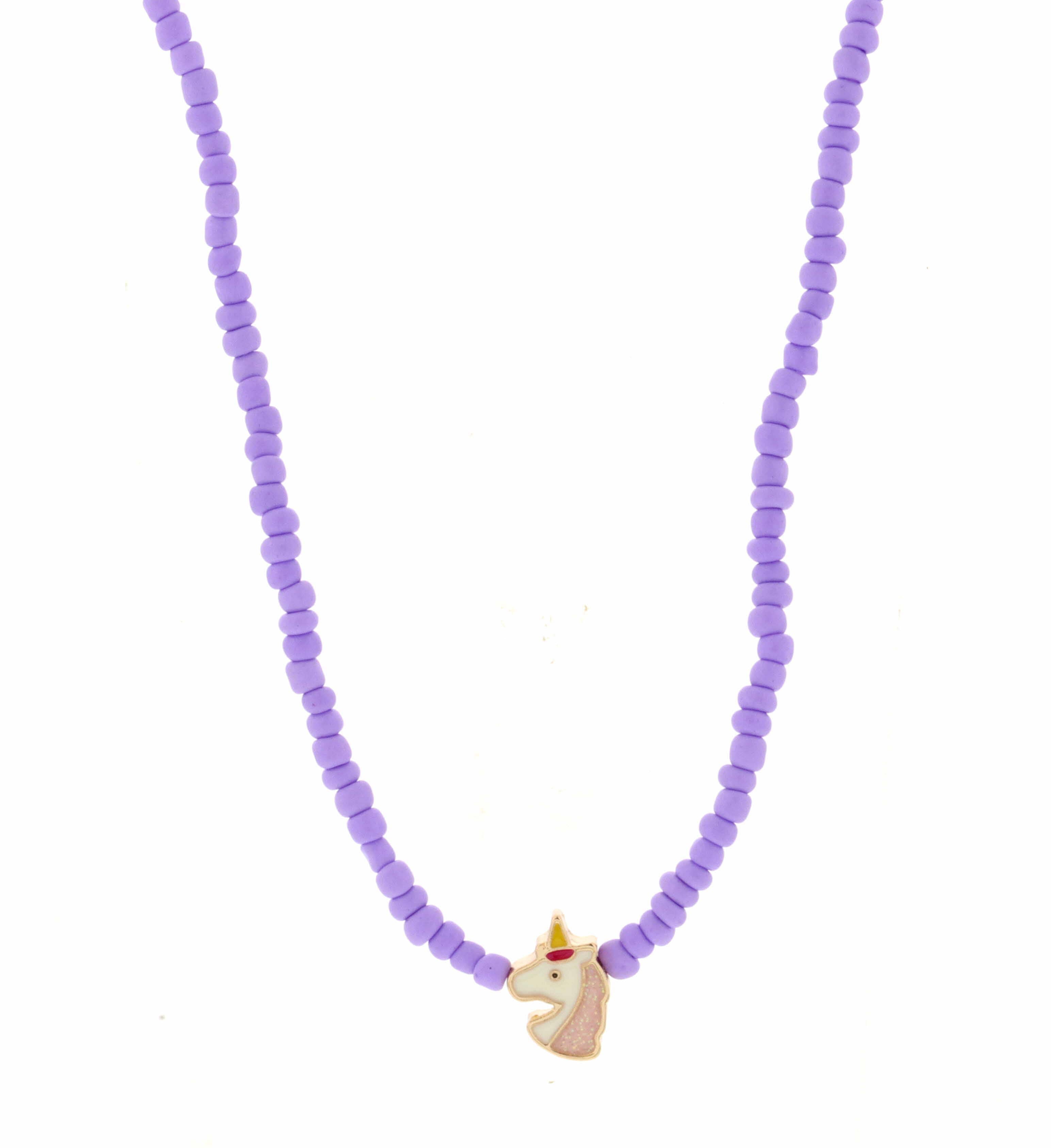 Kids 14" Purple Seed Bead with Unicorn Necklace, 3" Ext.