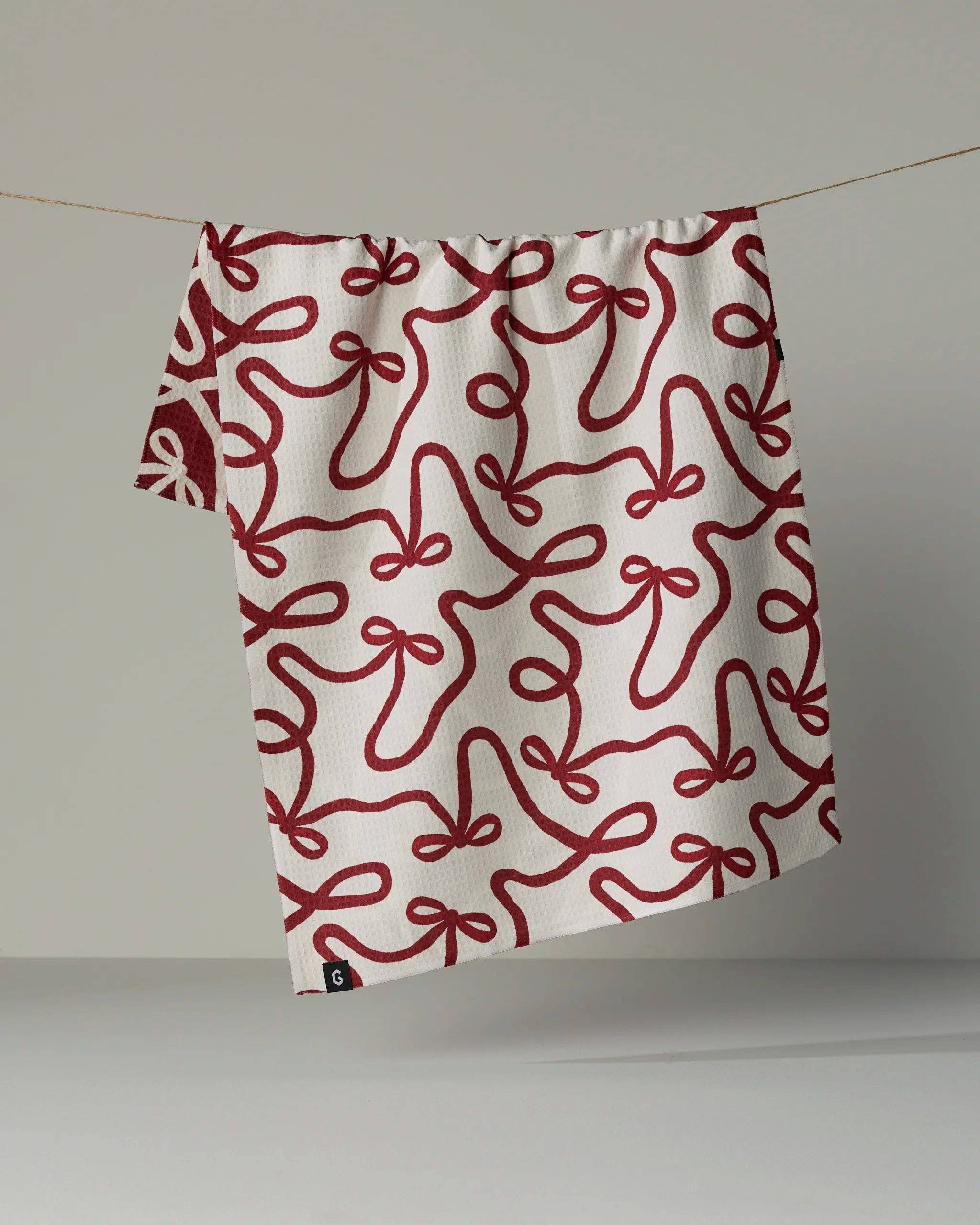 Holiday Bows Luxe Kitchen Towel - Holiday 2026: Pomegranate