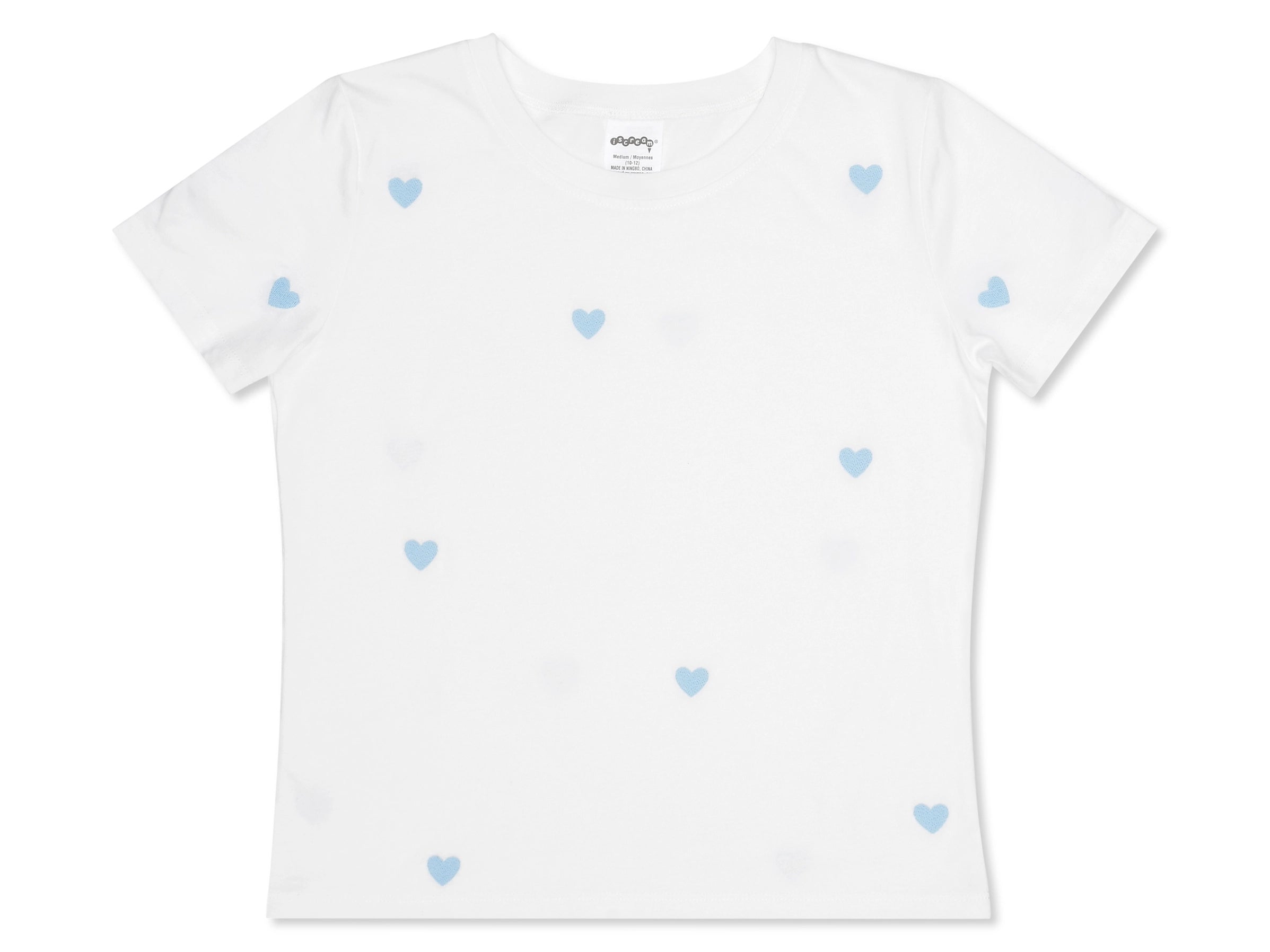Blue Hearts Embroidered T-Shirt