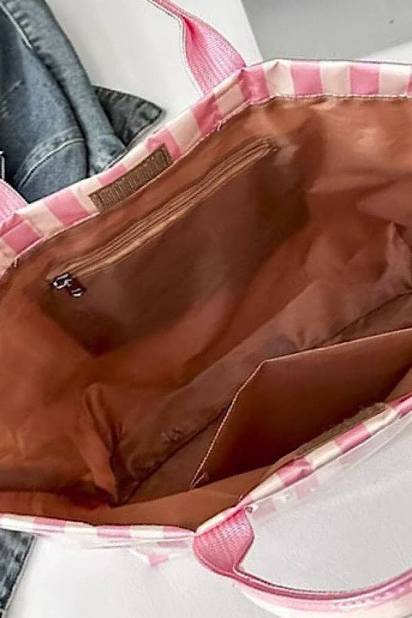 Pink and Orange Striped Wipeable Tote Bag
