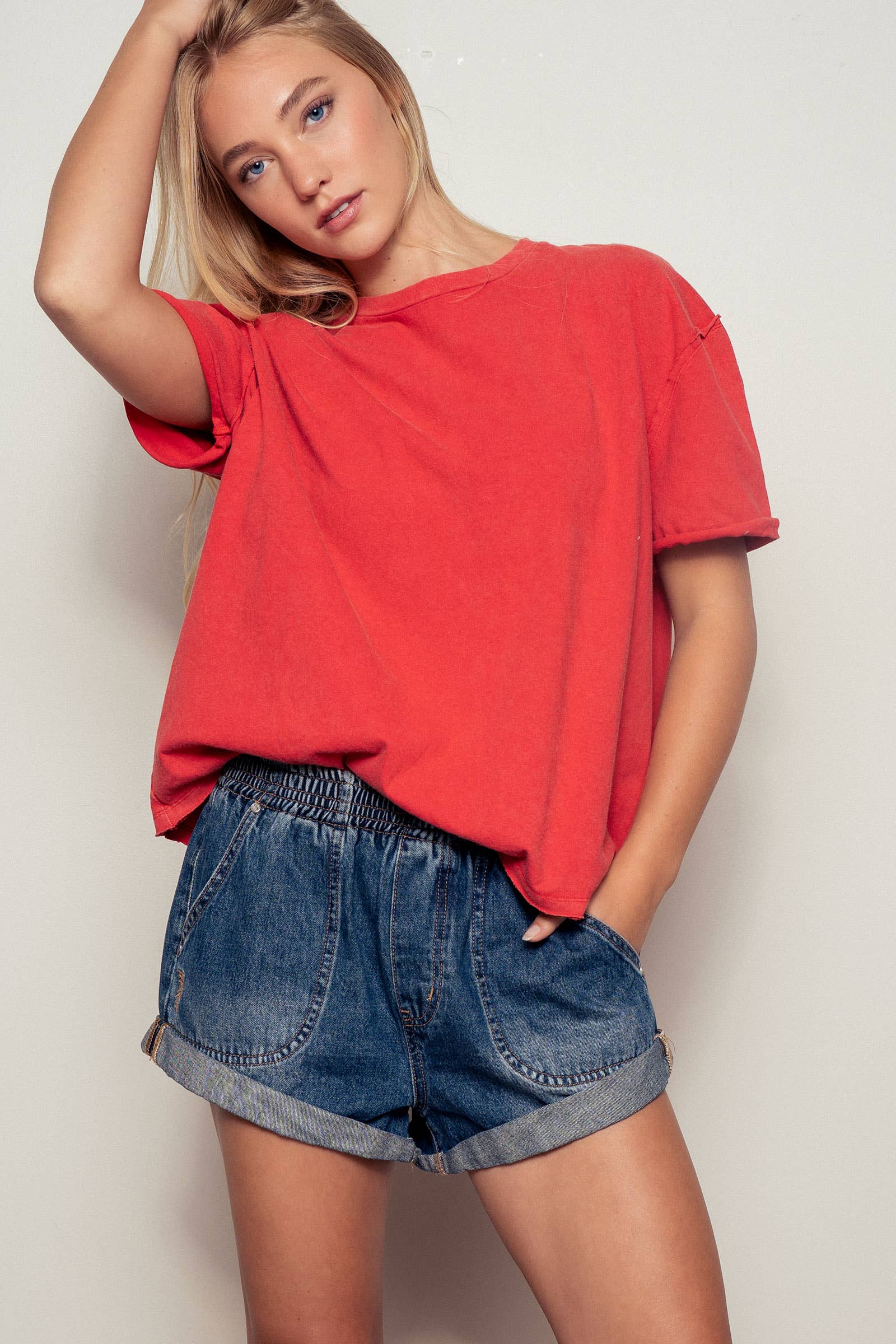 Red Boxy Cotton Crewneck Tee