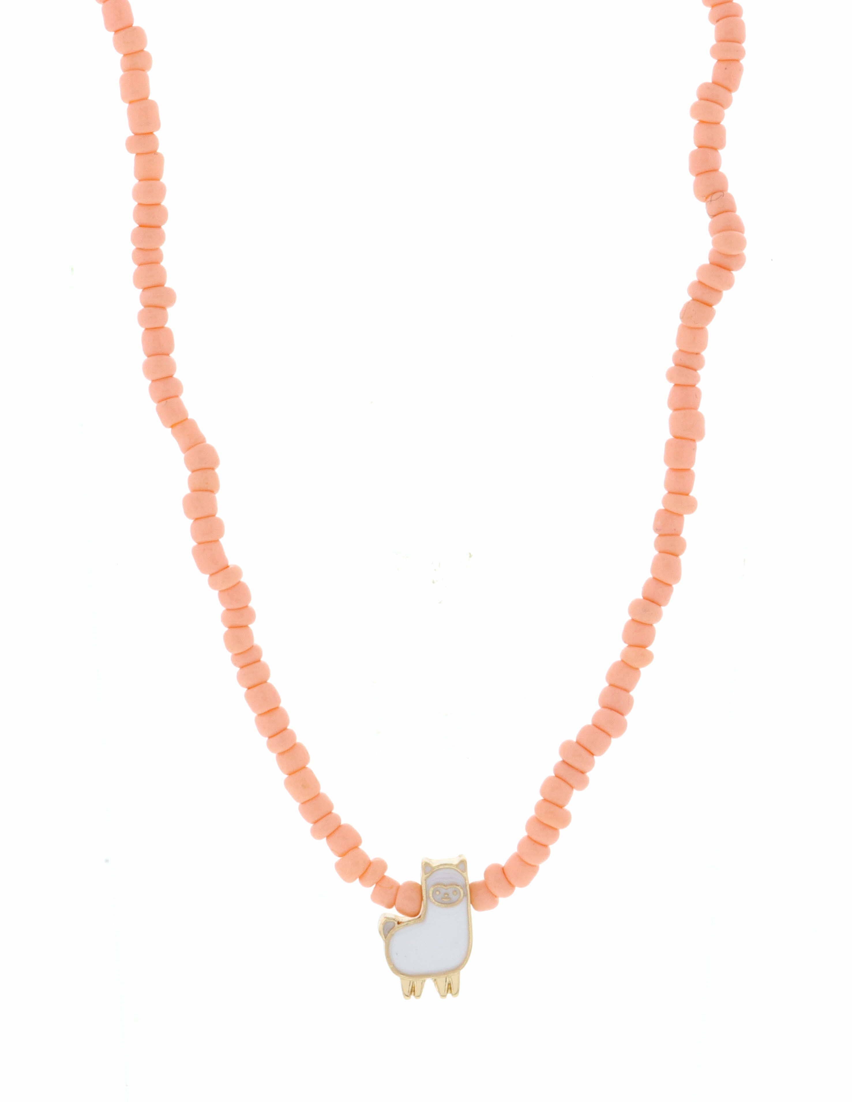 Kids 14" Peach Seed Bead with Llama Necklace, 3" Ext.