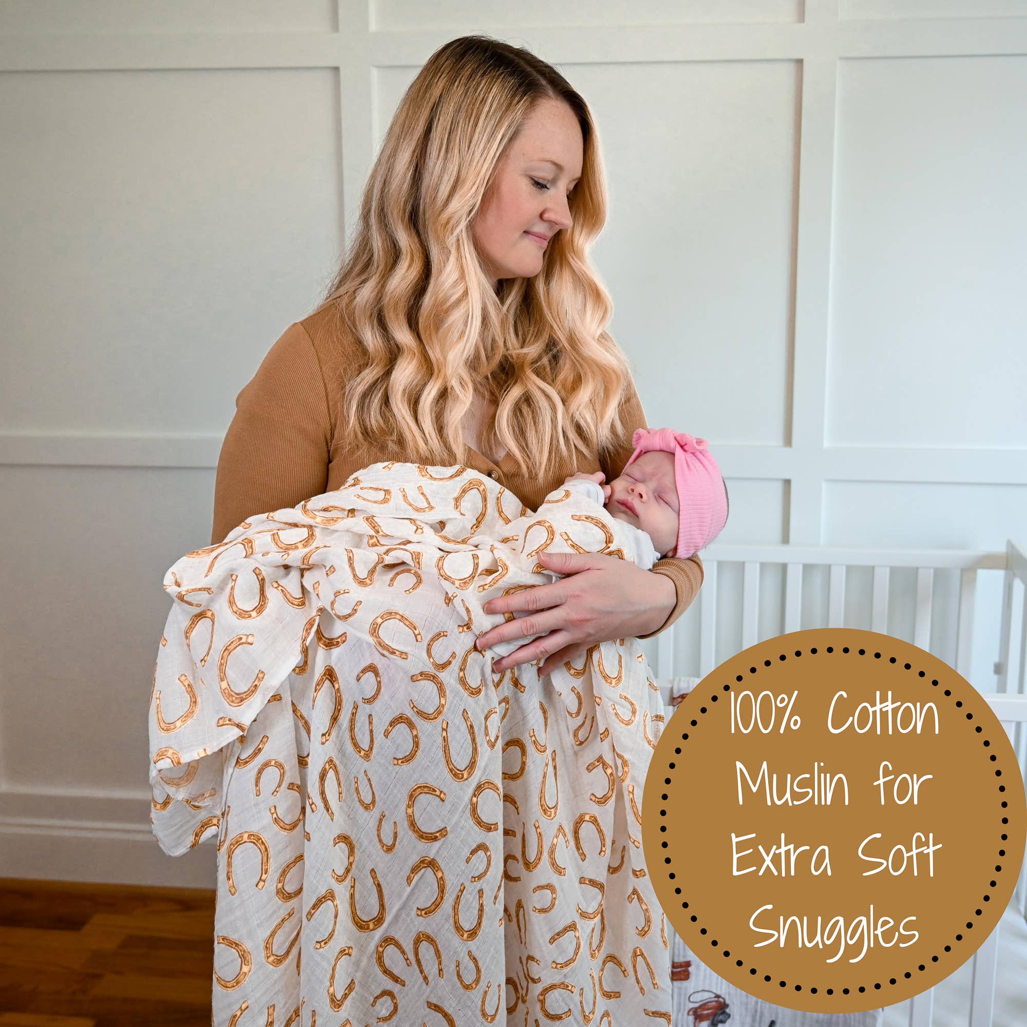 Lucky Horseshoe Muslin Swaddle Blanket