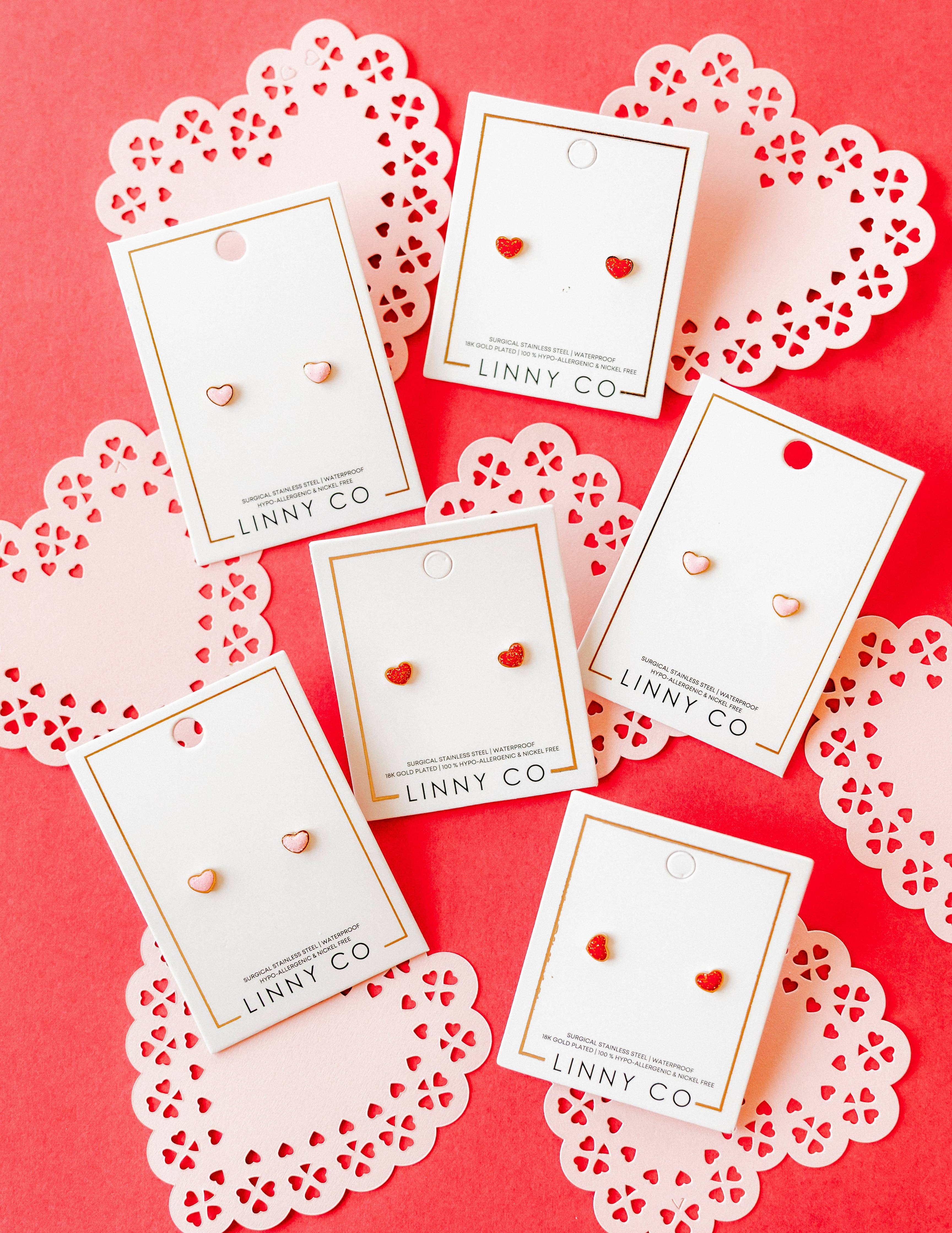 Pink Nora Heart Screwback Stud Earrings