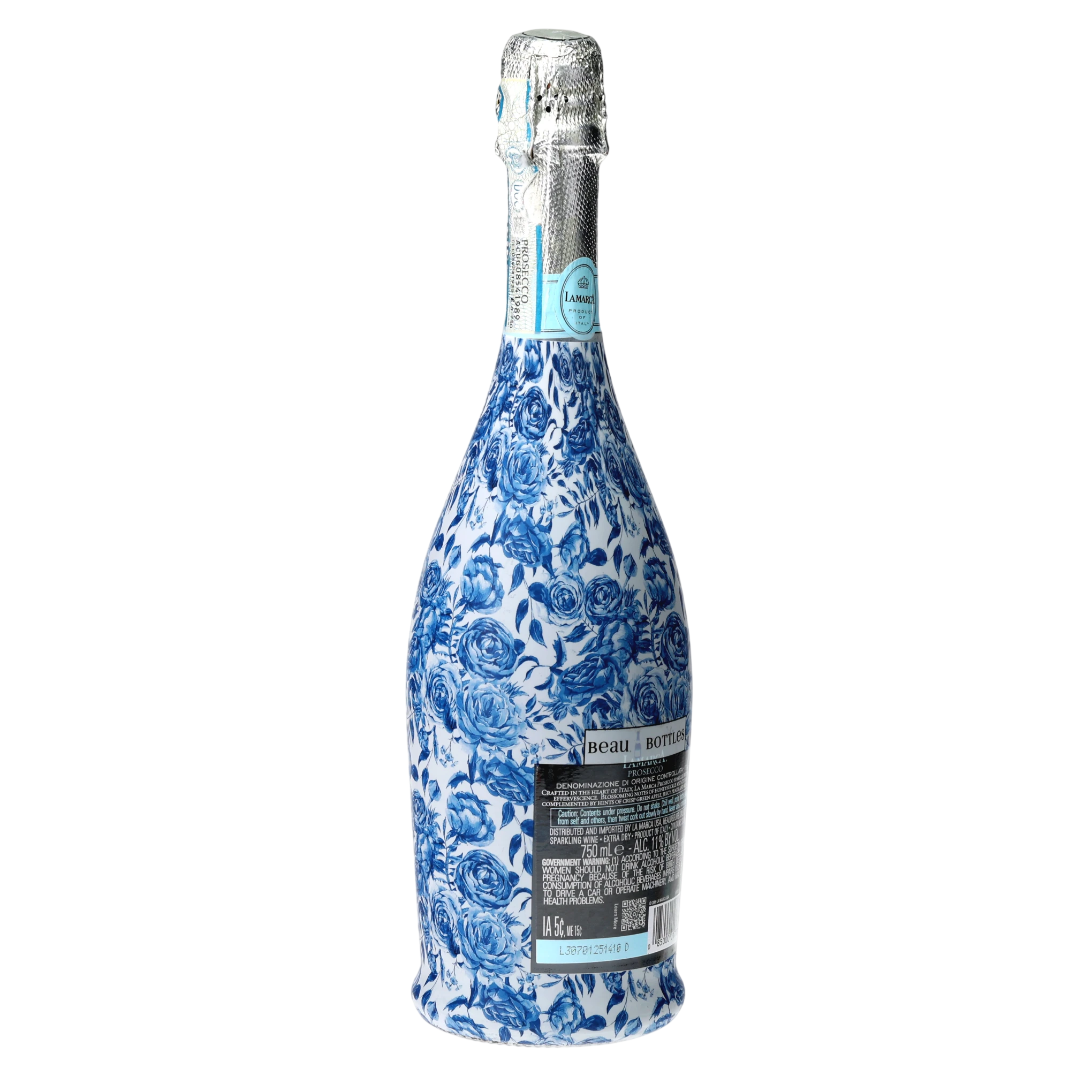 Blue Porcelain Roses Prosecco Bottle Wrap