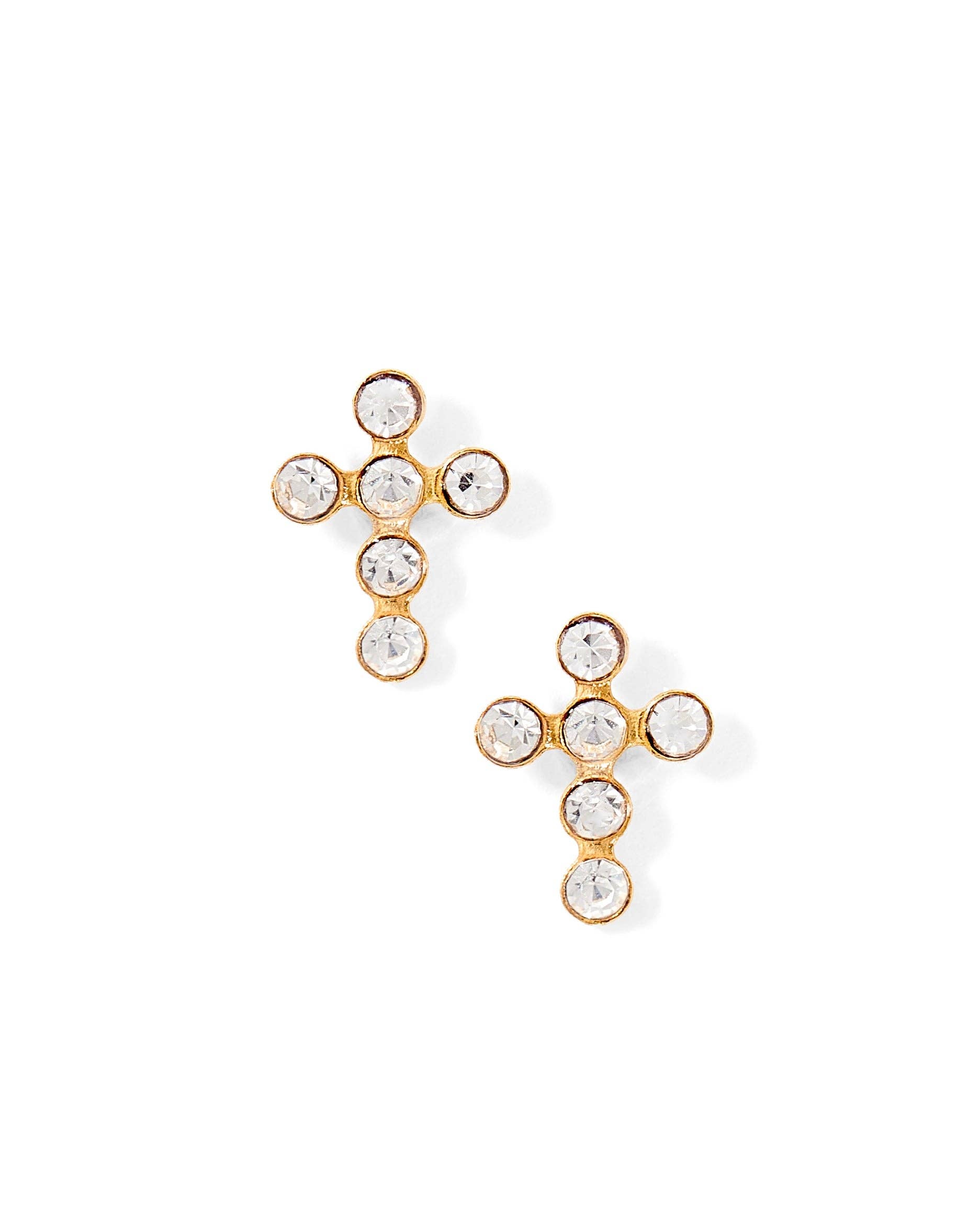 Gold Sparkle Clara Cross Screwback Stud Earrings