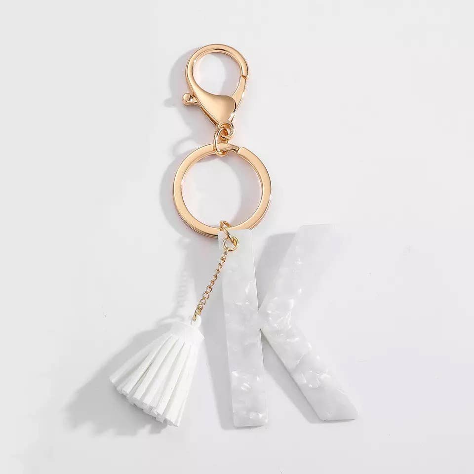 Tasseled White Initial Key Chain