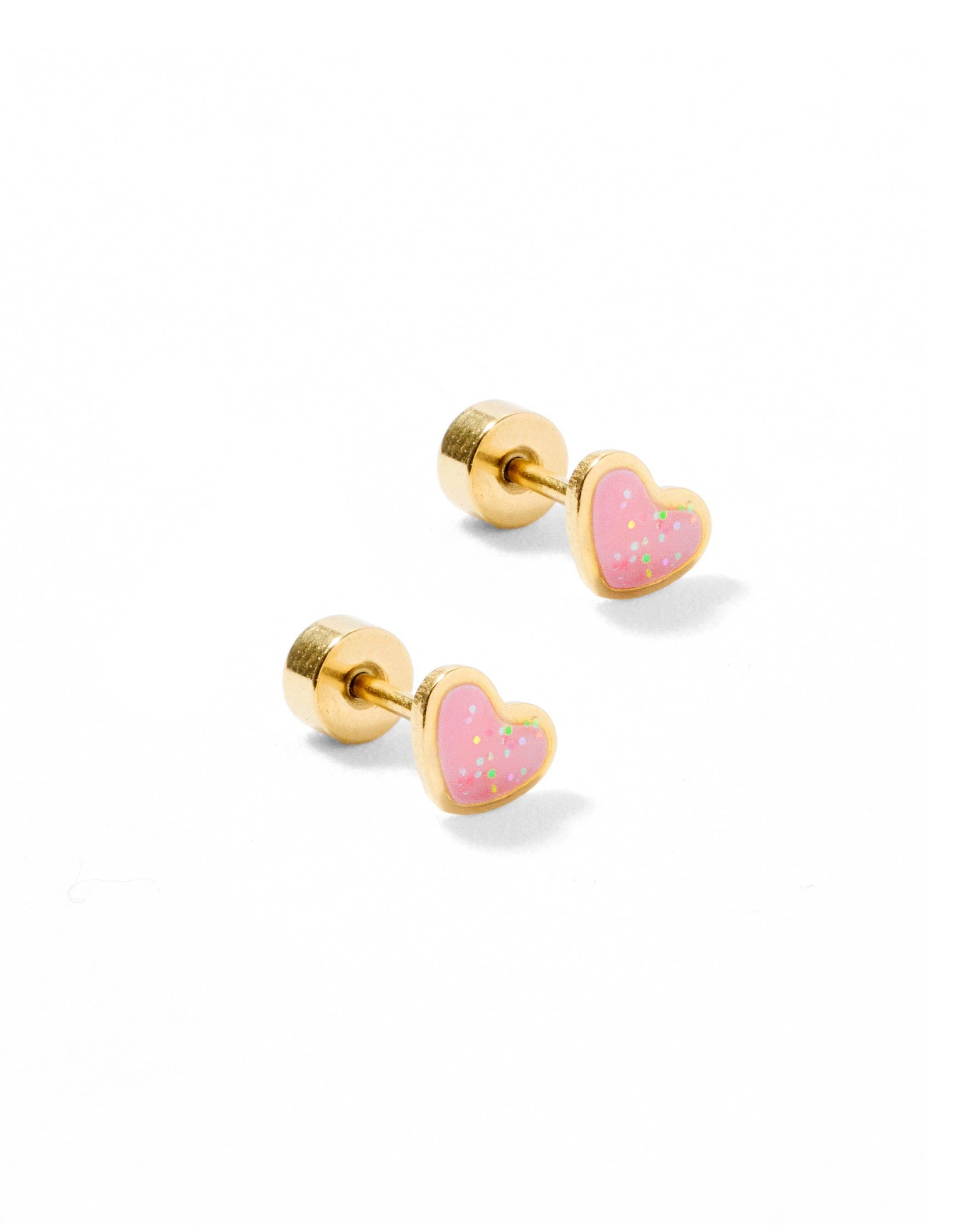 Pink Nora Heart Screwback Stud Earrings