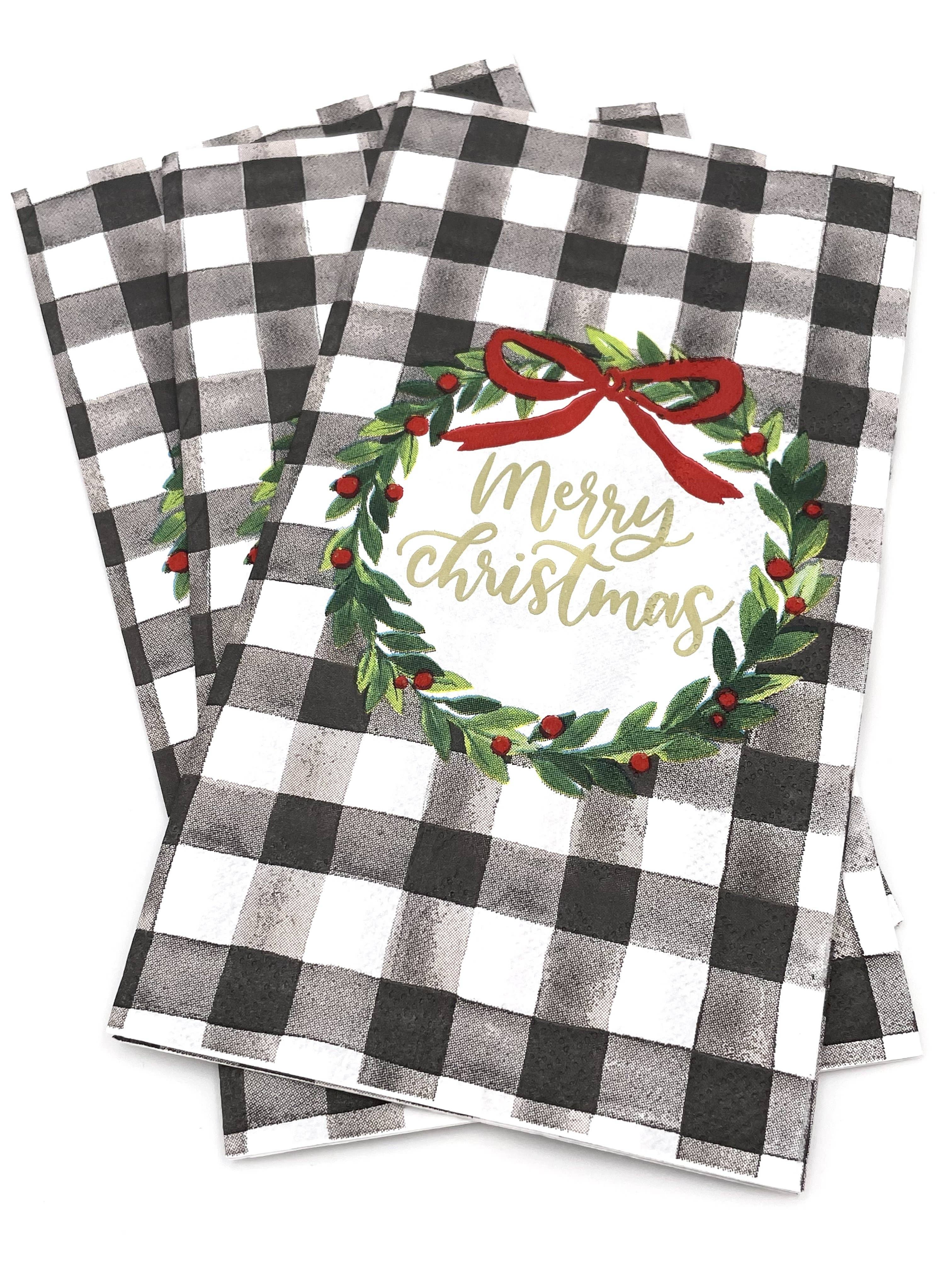 Check Wreath Merry Christmas Guest Towels