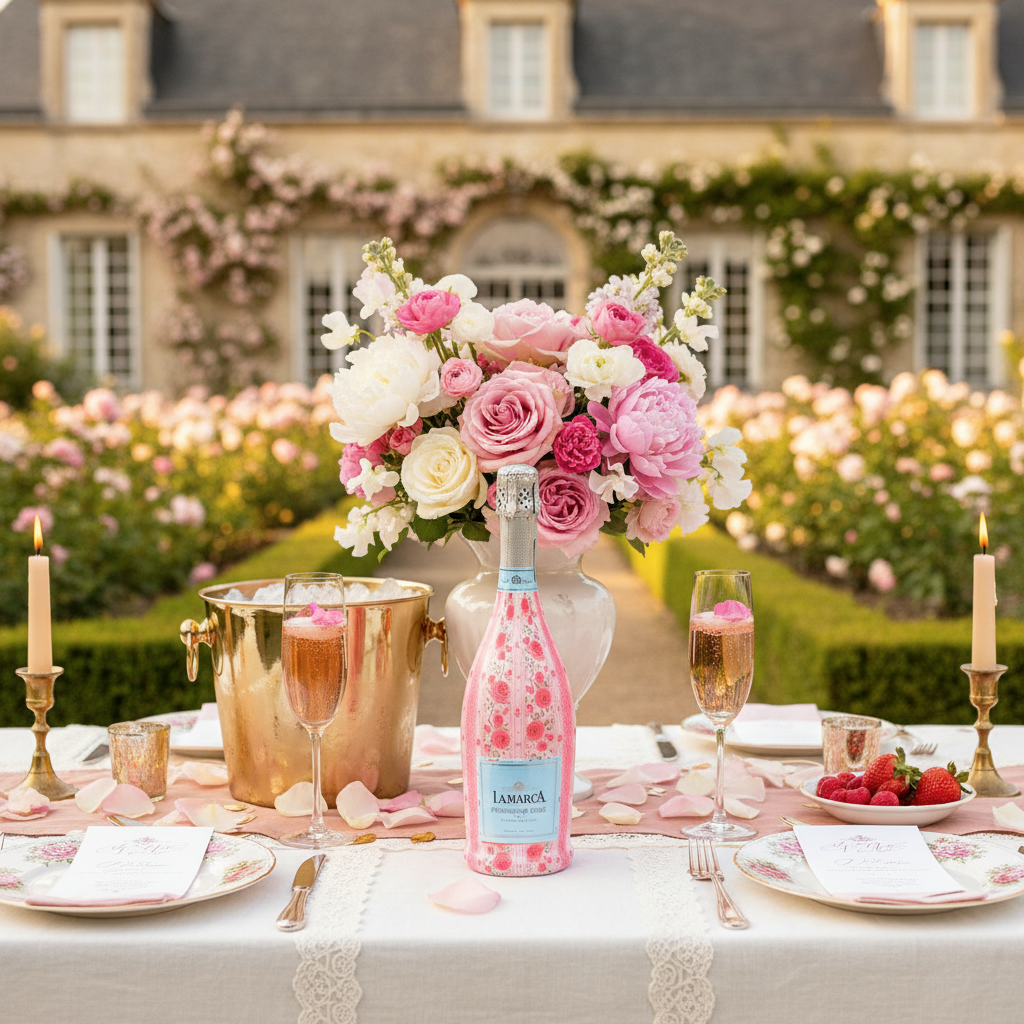 Pink Chateau Rose Stripe Prosecco Bottle Wrap