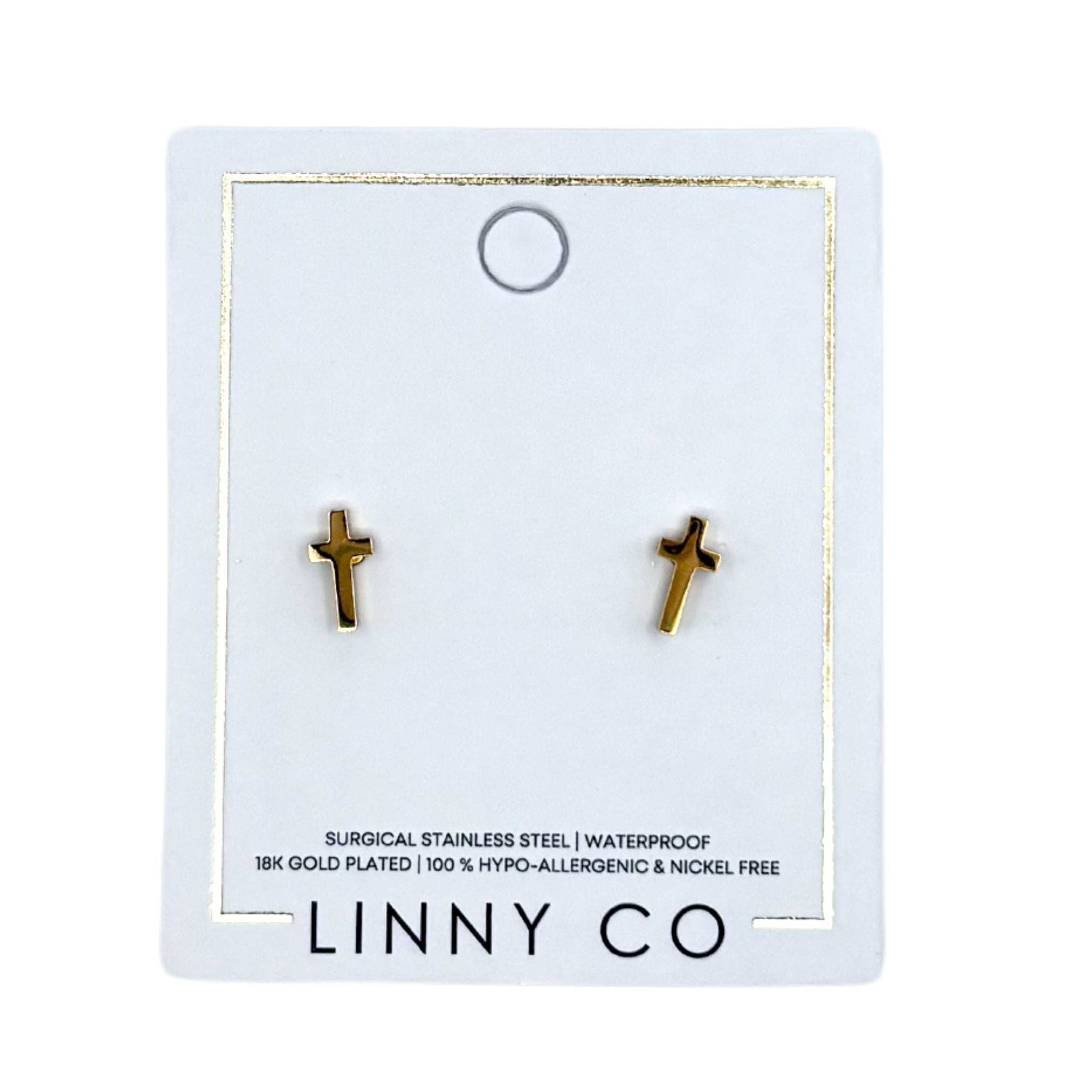 Catherine Gold Cross Screwback Stud Earrings