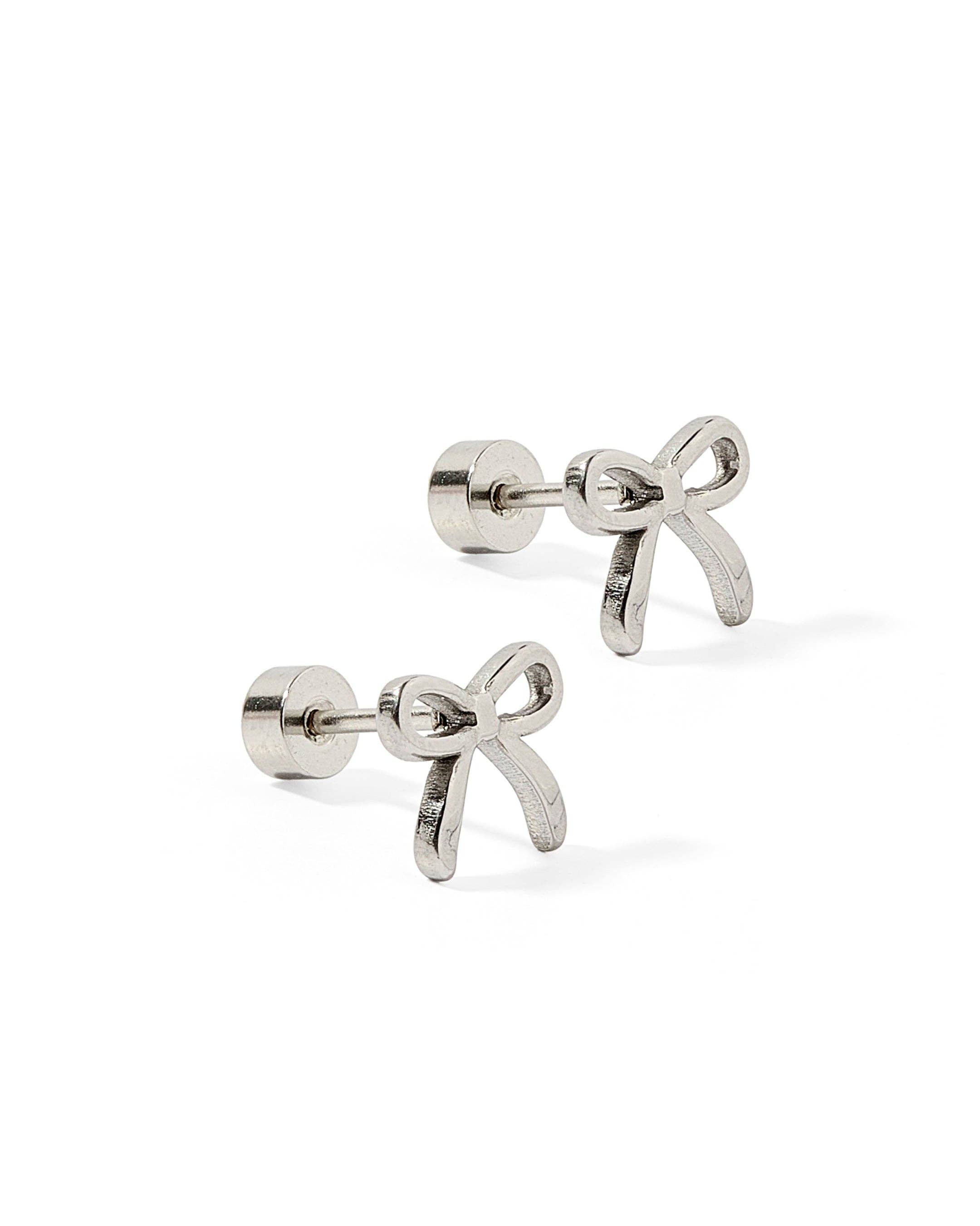 Silver Sadie Bow Screwback Stud Earrings