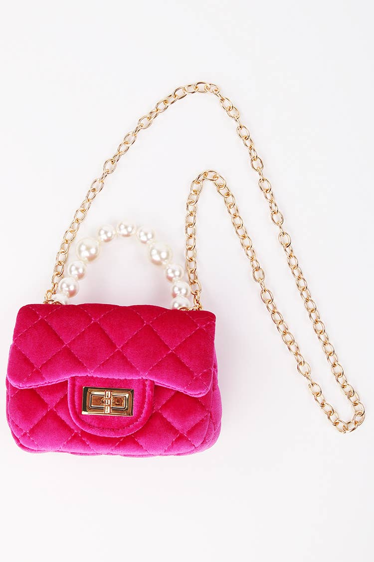 Hot Pink Velvet Purse with Pearl Handle