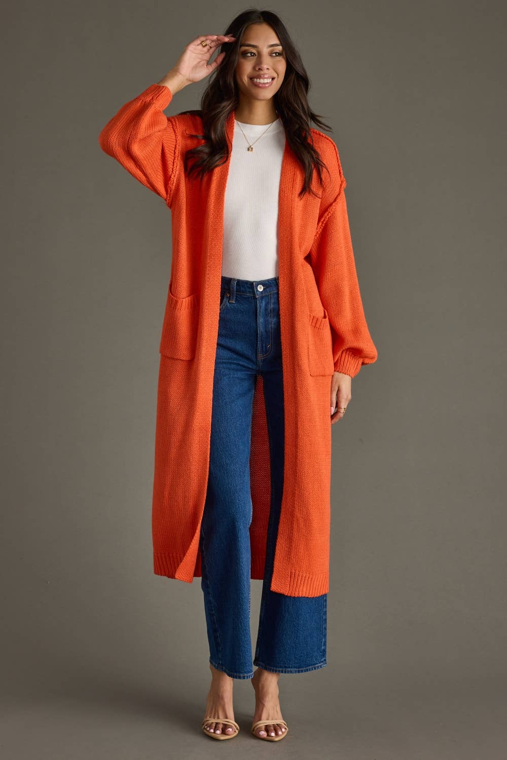 Bright Orange Duster Cardigan