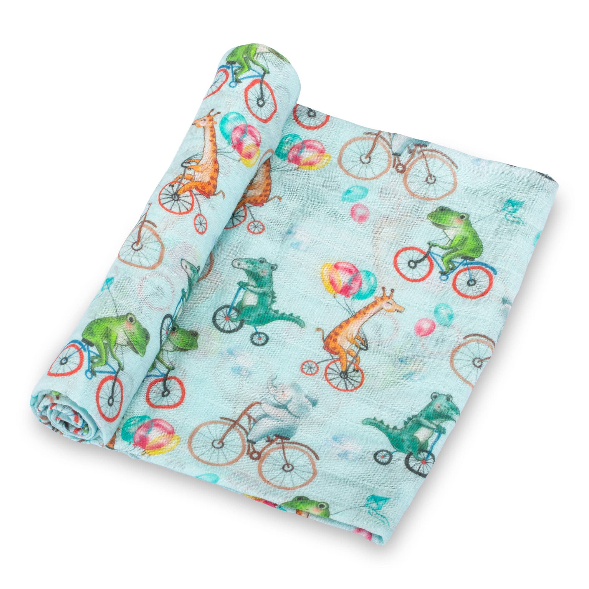 Animals on Bike Muslin Swaddle Blanket