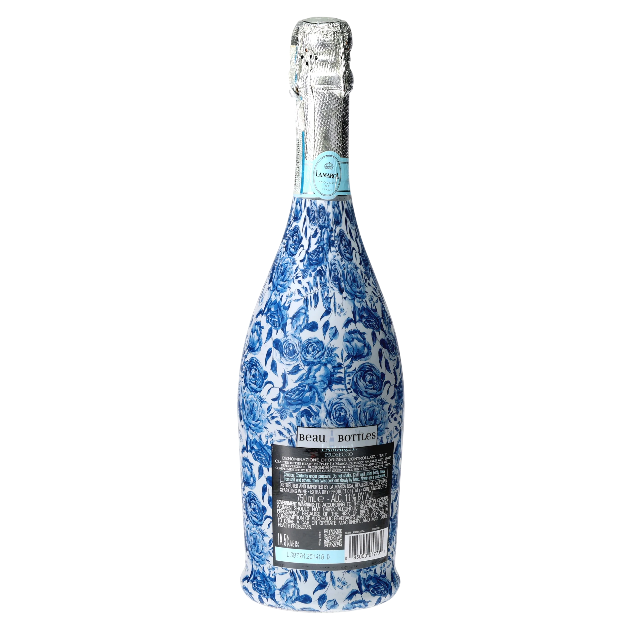Blue Porcelain Roses Prosecco Bottle Wrap