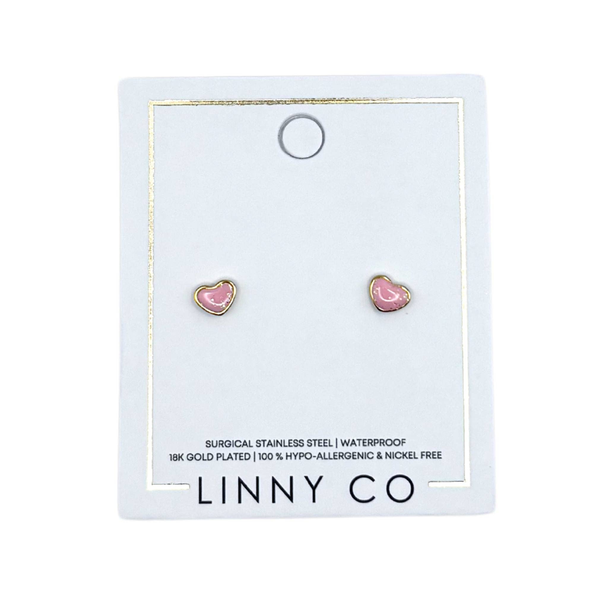 Pink Nora Heart Screwback Stud Earrings