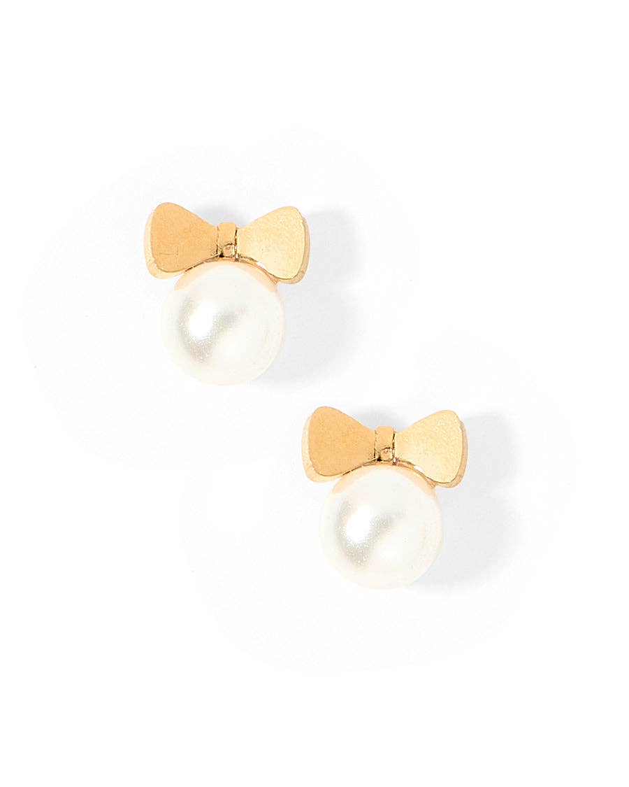 Heidi Pearl Bow Screwback Stud Earrings