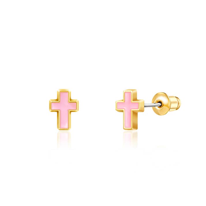 Pink Cross Studs