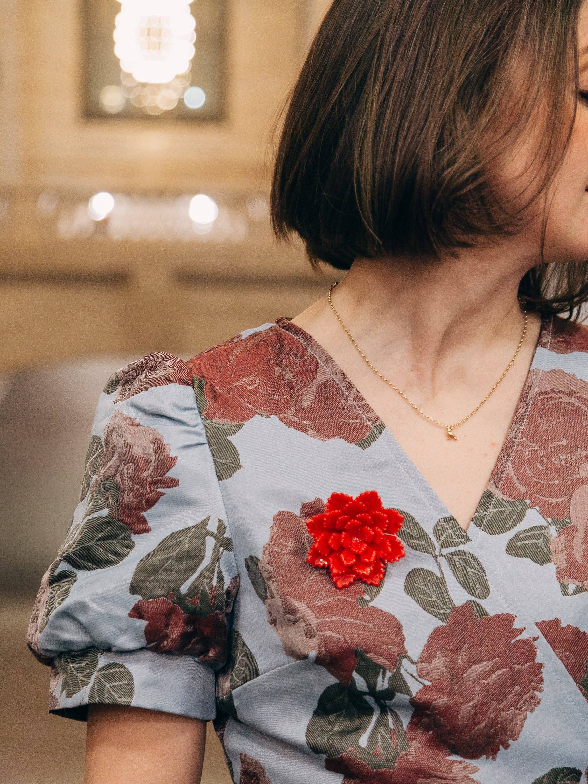 Origami Peony Brooch Pin