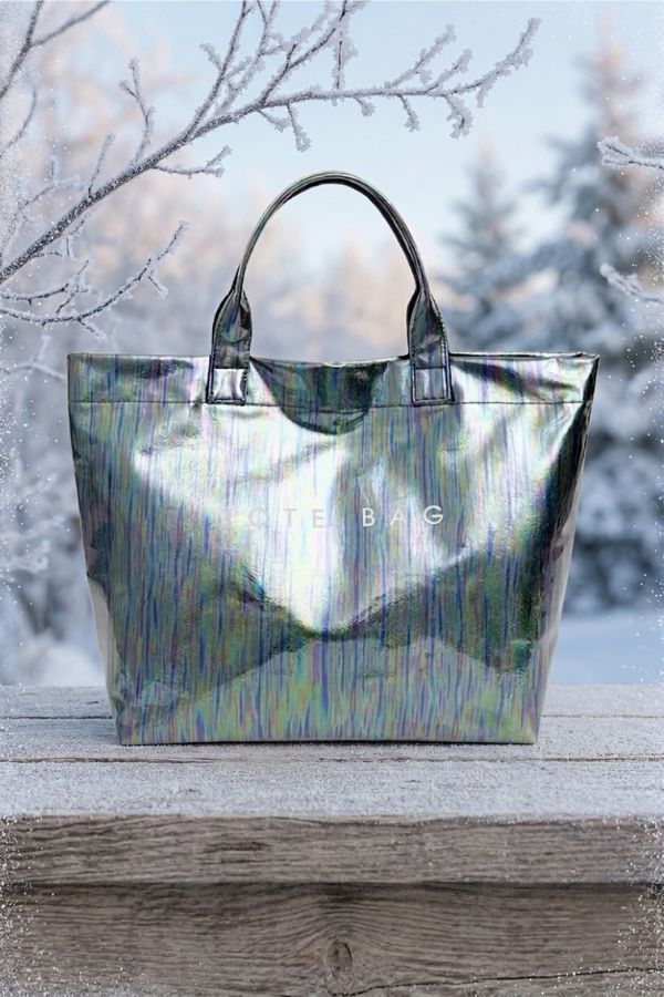 Multicolor Iridescent Wipeable Tote Bag