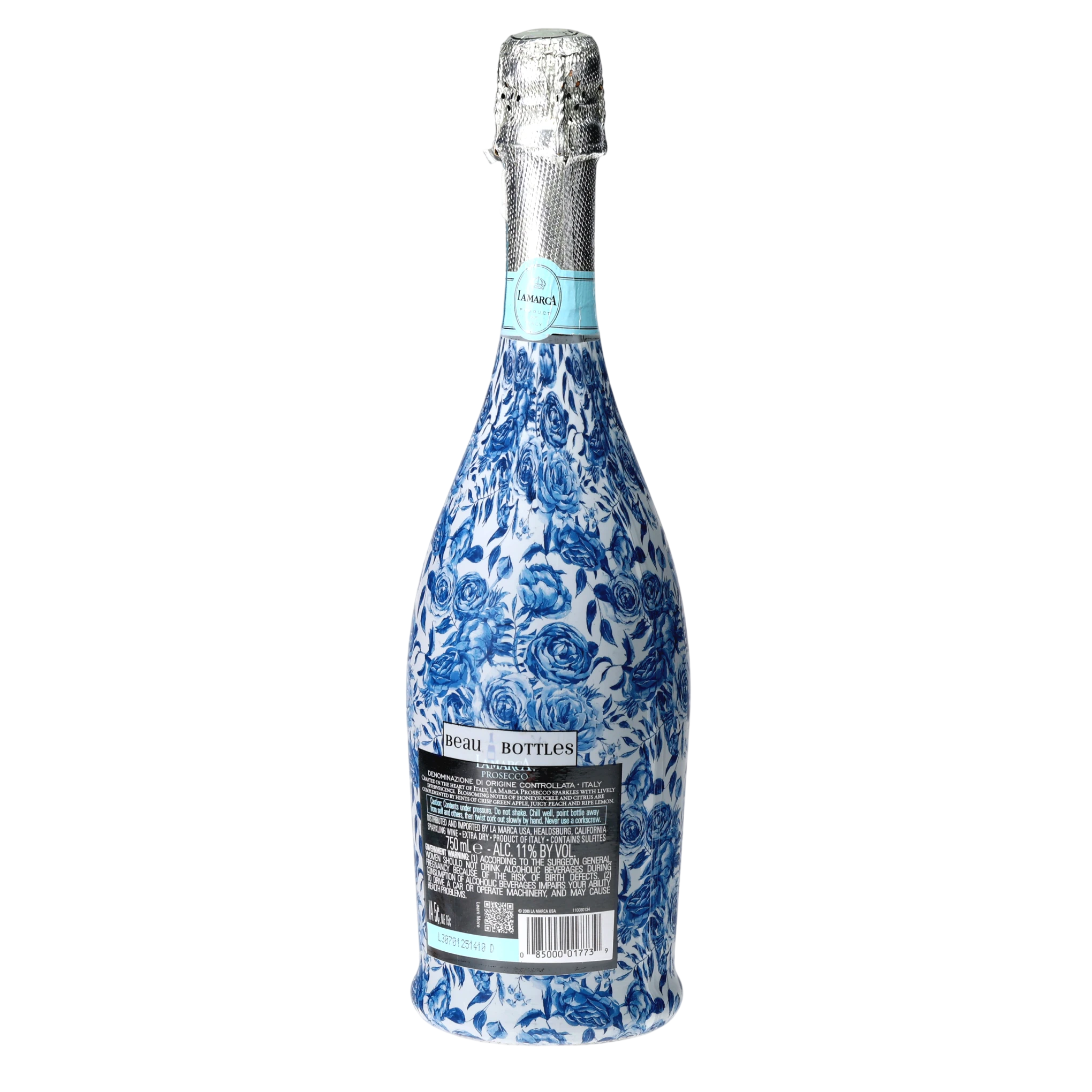 Blue Porcelain Roses Prosecco Bottle Wrap