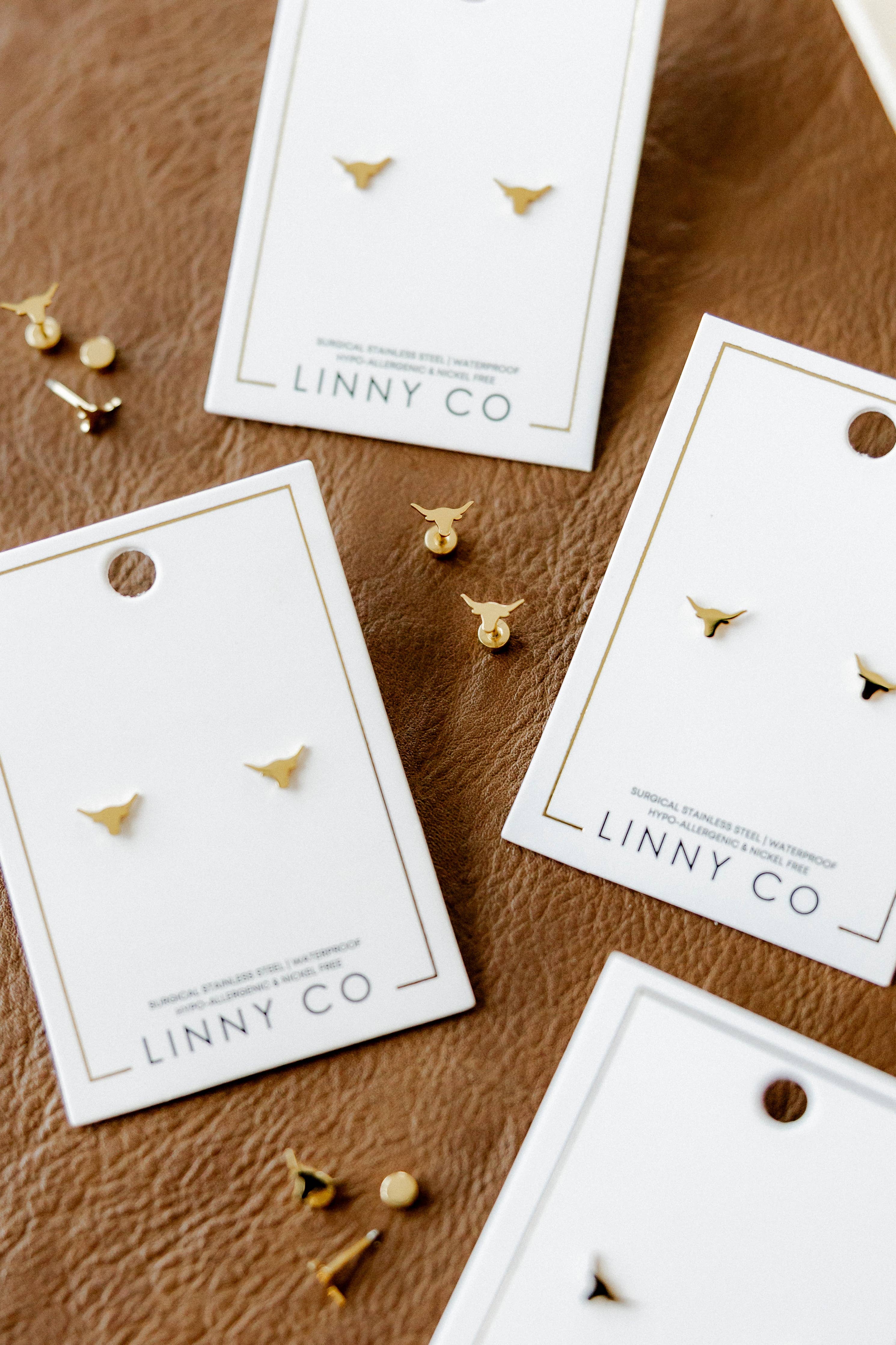 Texas Steer Gold Screwback Stud Earrings