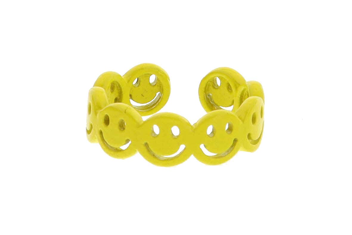 Kids Yellow Metal Happy Faces Ring